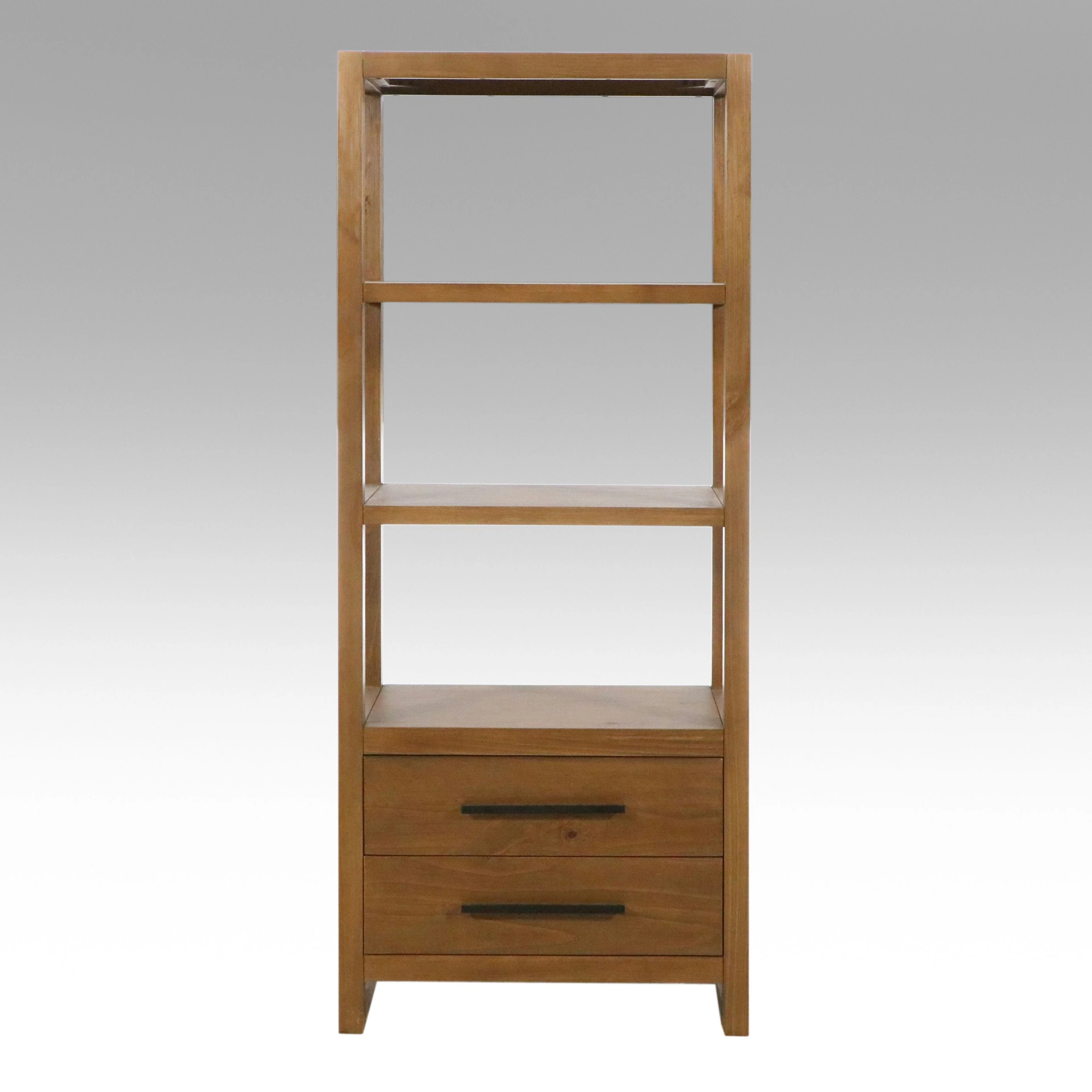 Modern Industrial Style Oak Étagère Open Bookshelf with Drawers, 21st Century