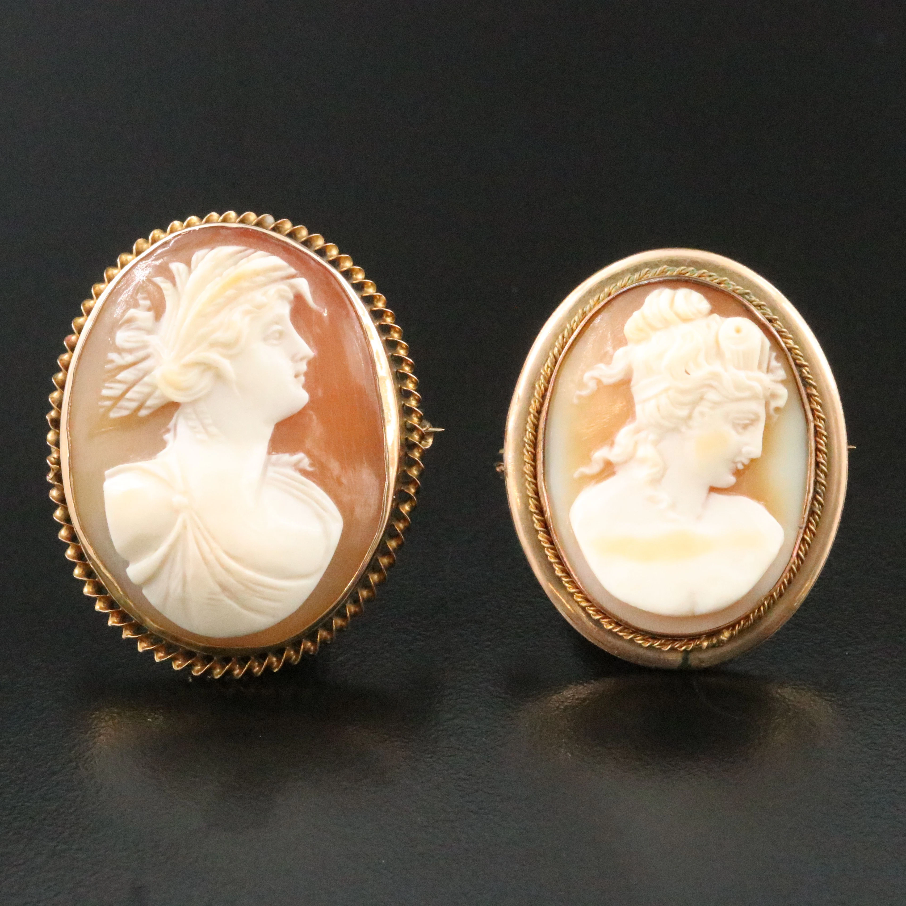 Greco-Roman Revival Goddesses Demeter & Psyche Brooches Including 10K