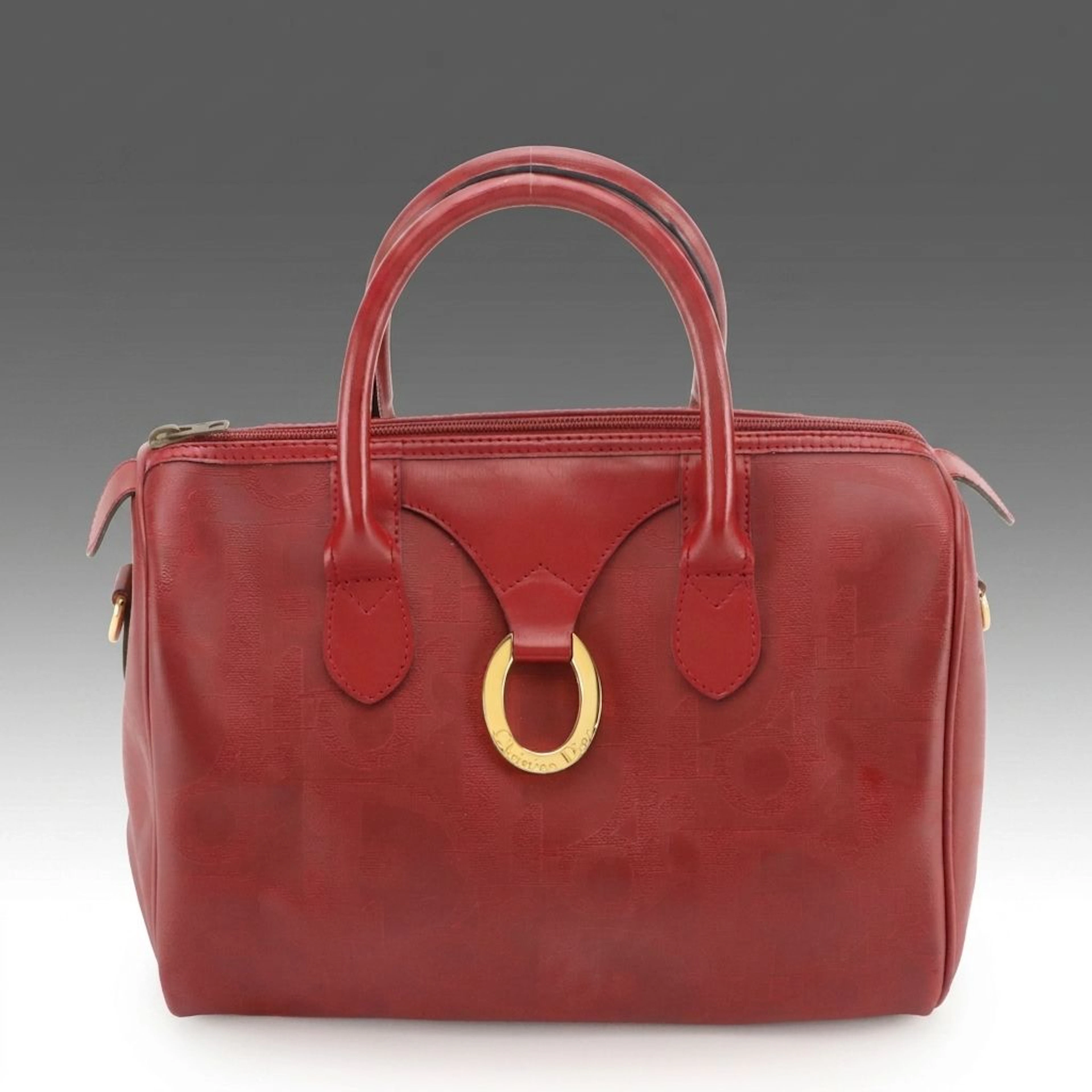 Christian Dior Red Trotter Coated Canvas and Leather Handbag