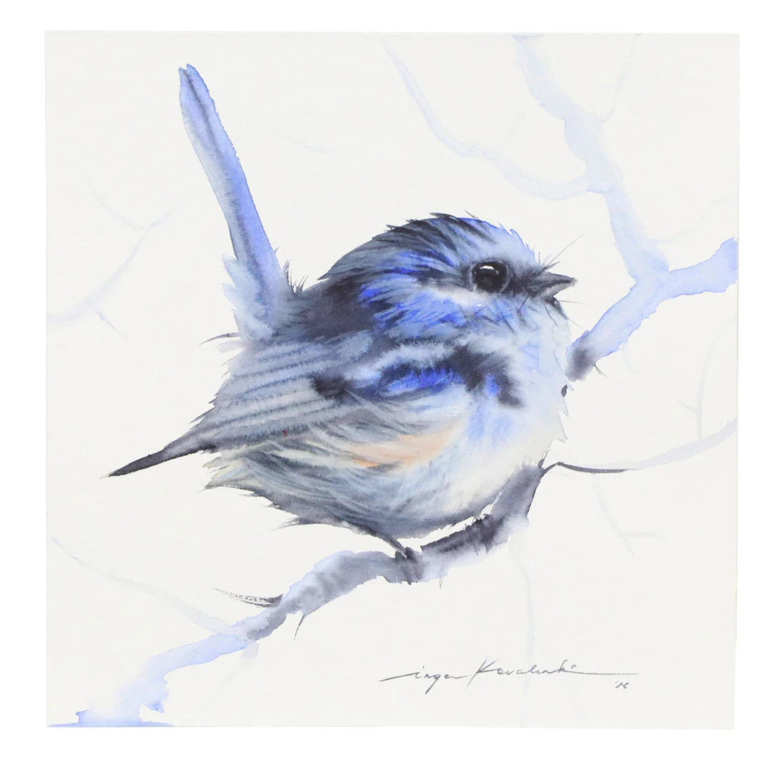 Inga Kovalenko Watercolor Painting of Bluebird, 2026