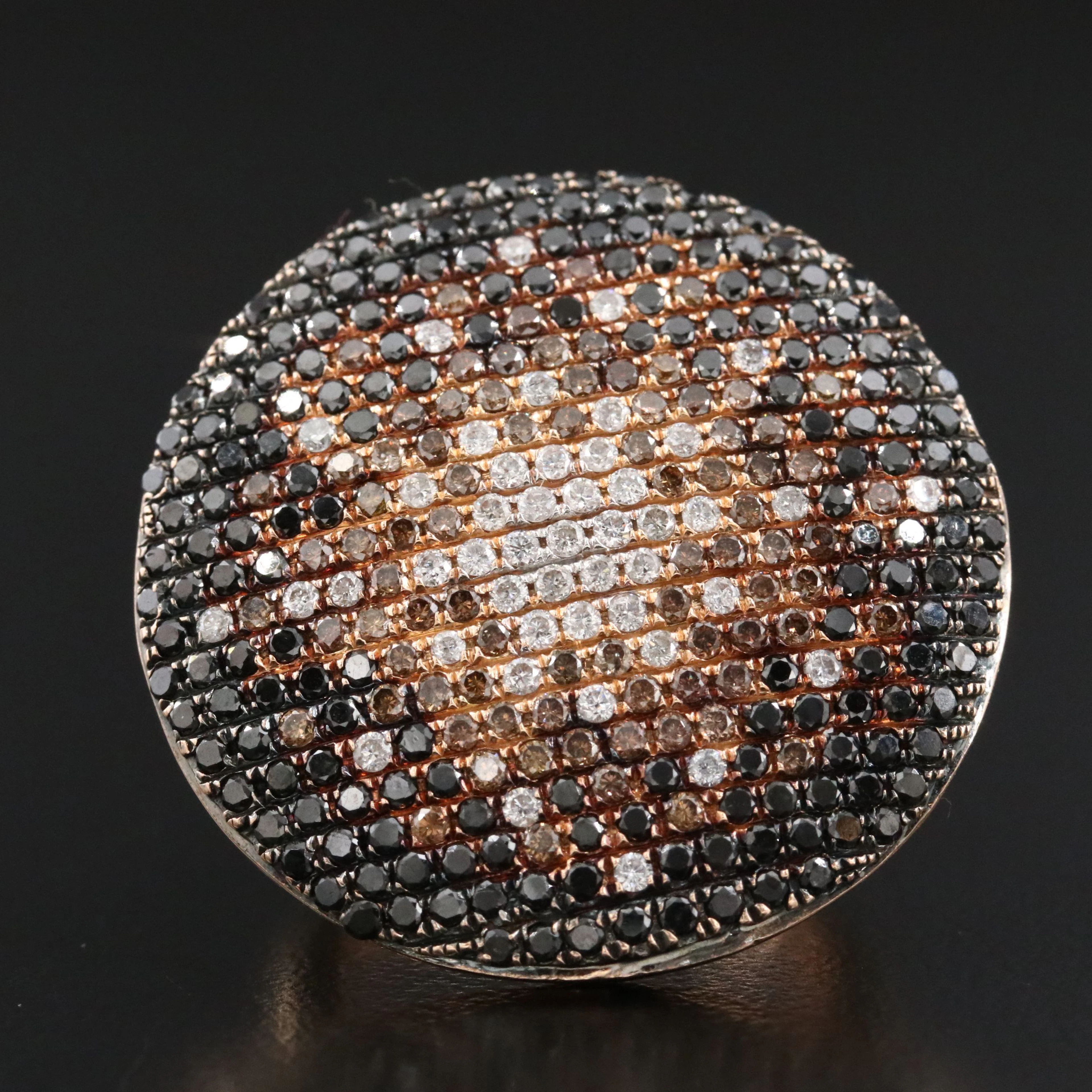 18K 3.16 CTW Diamond Rose Gold Ring in a Burst of Fancy Color DIamonds