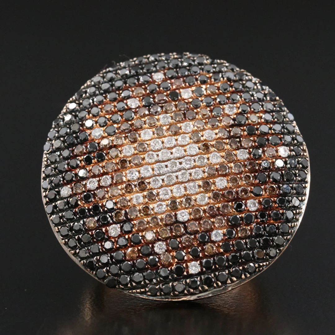 18K 3.16 CTW Diamond Rose Gold Ring in a Burst of Fancy Color DIamonds