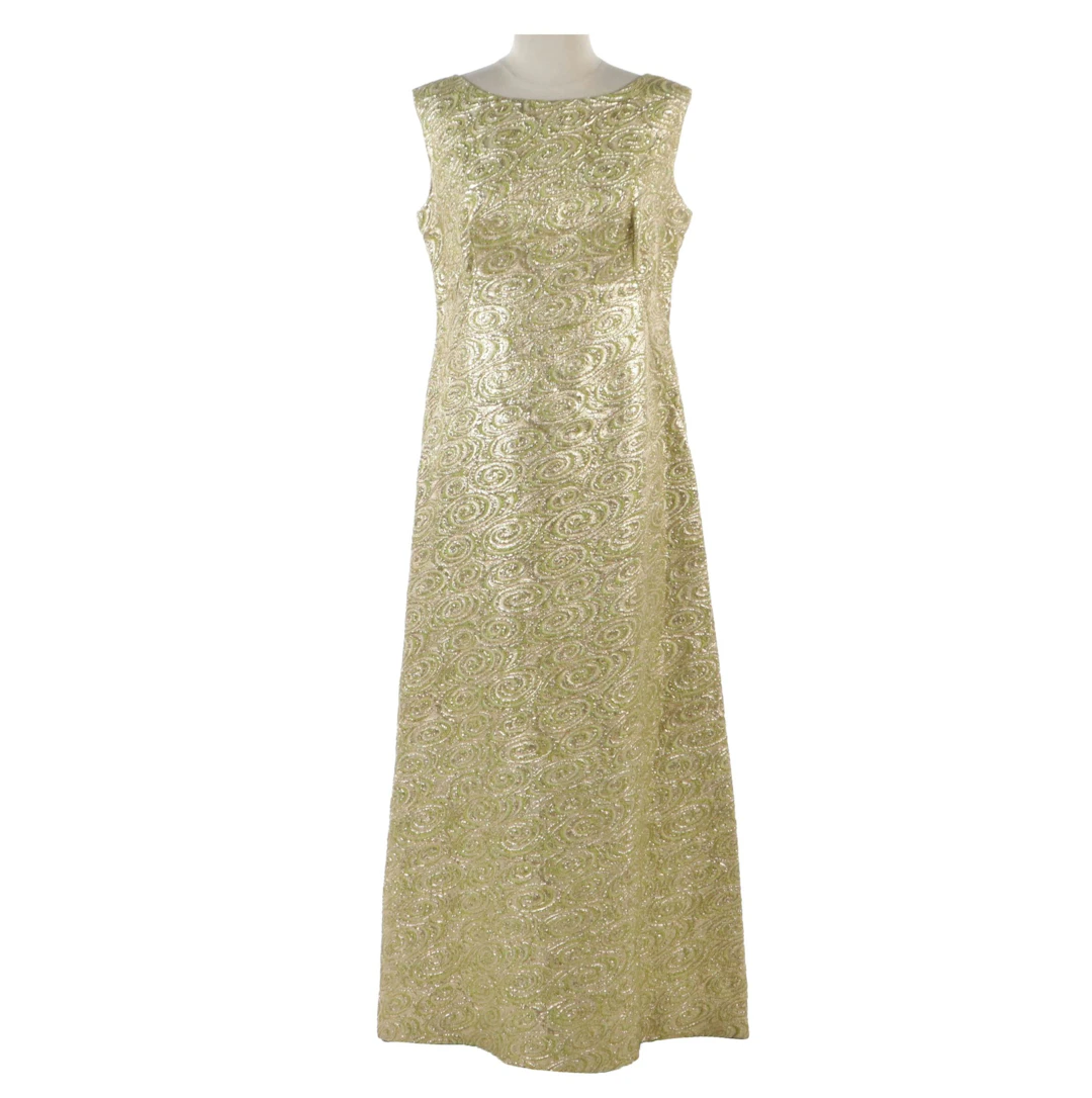 Emma Domb Evening Dress in Swirl Pattern Metallic Brocade, Vintage 1960s