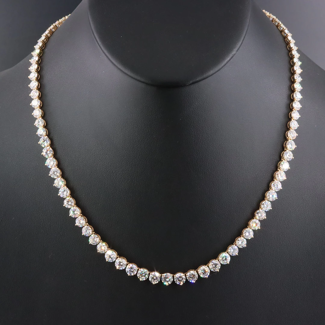 14K 30.55 CTW Lab Grown Graduated Diamond Riviere Necklace