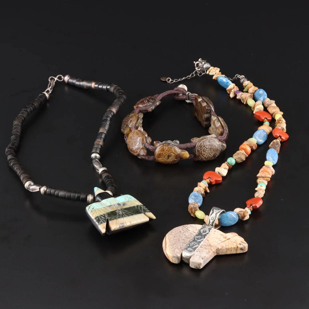 Western Sterling Relios, Thunderbird Necklaces & Turtle Bracelet