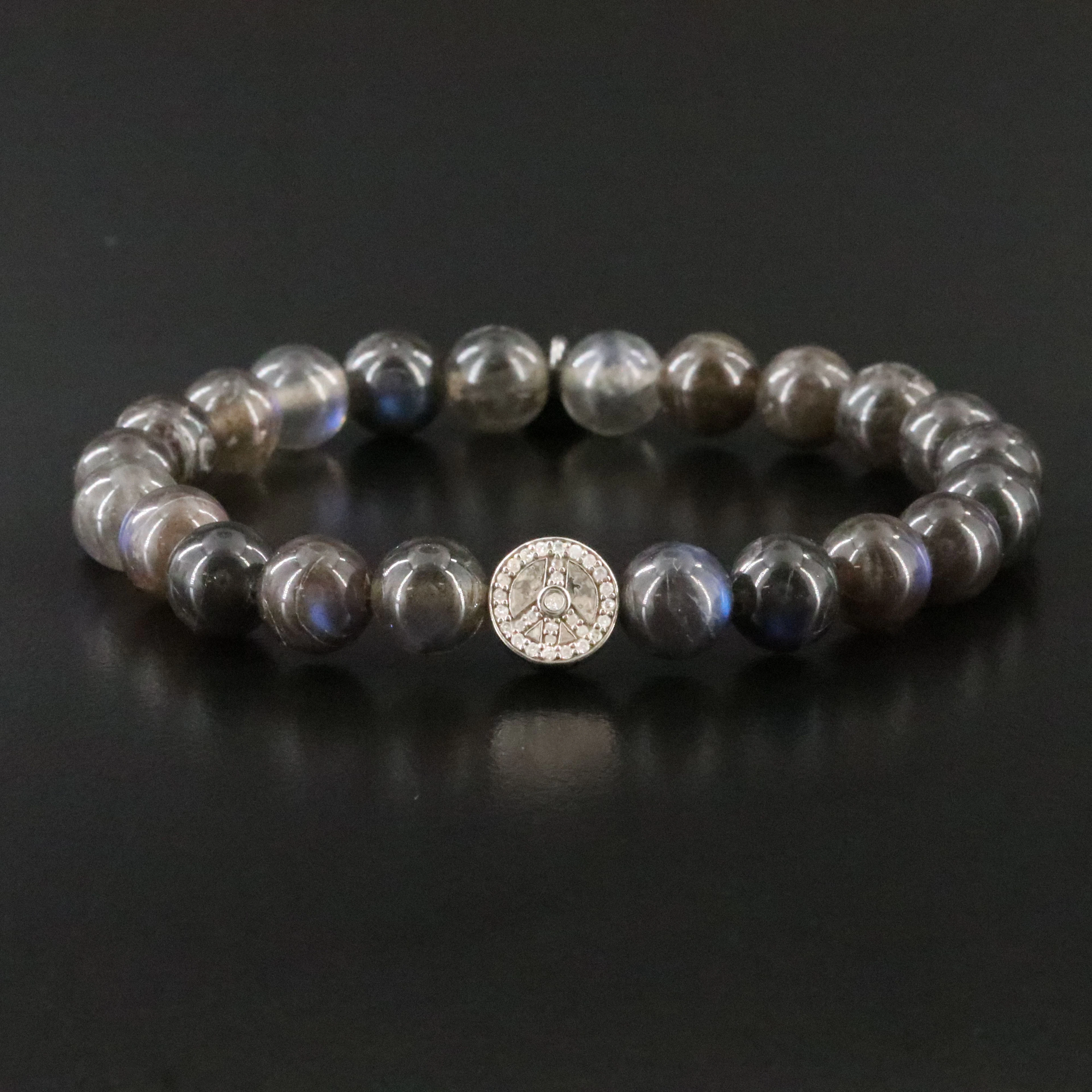 Sheryl Lowe Labradorite and Diamond Bead Bracelet with Sterling Peace Charm