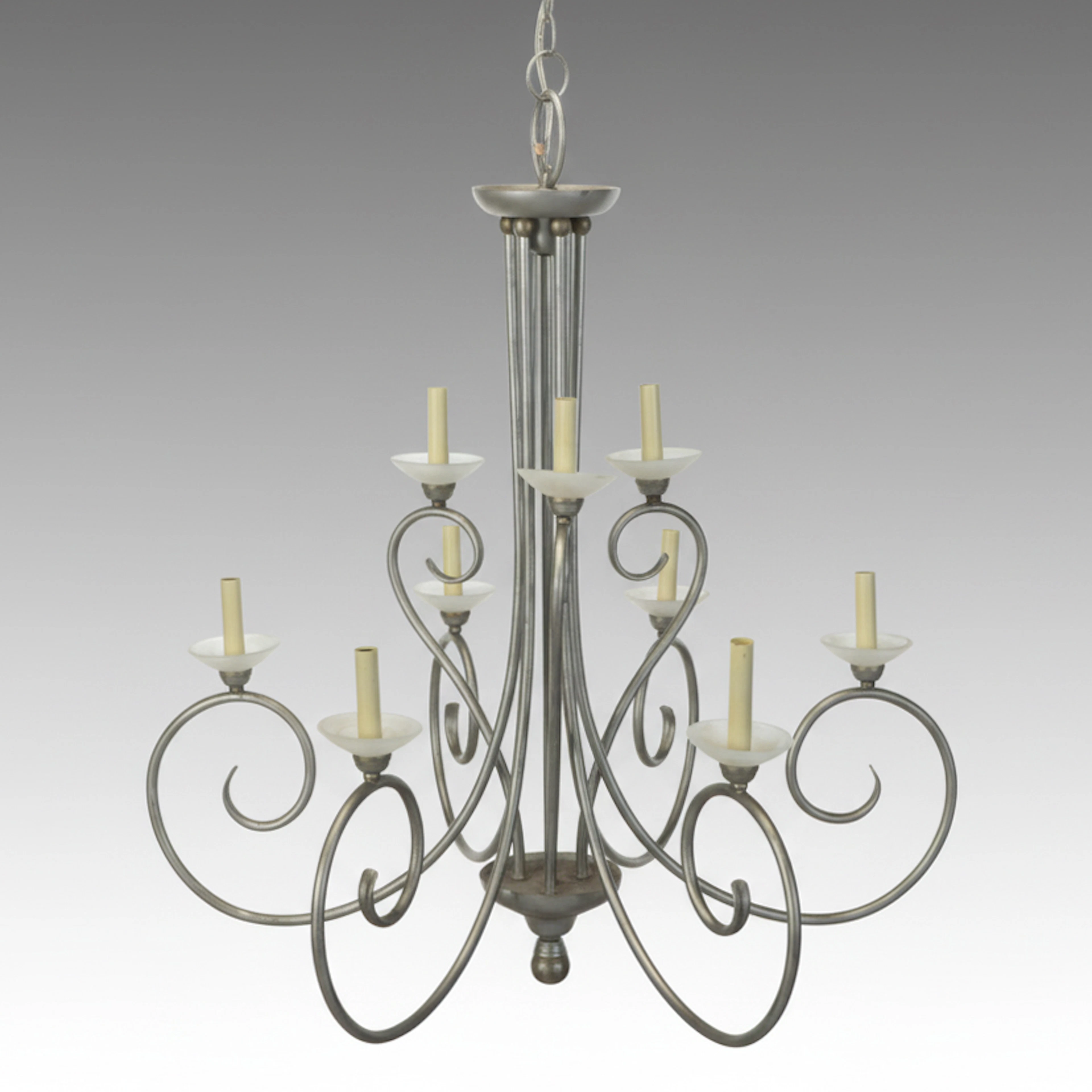 Brushed Pewter Finish Wrought Metal Contemporary Chandelier