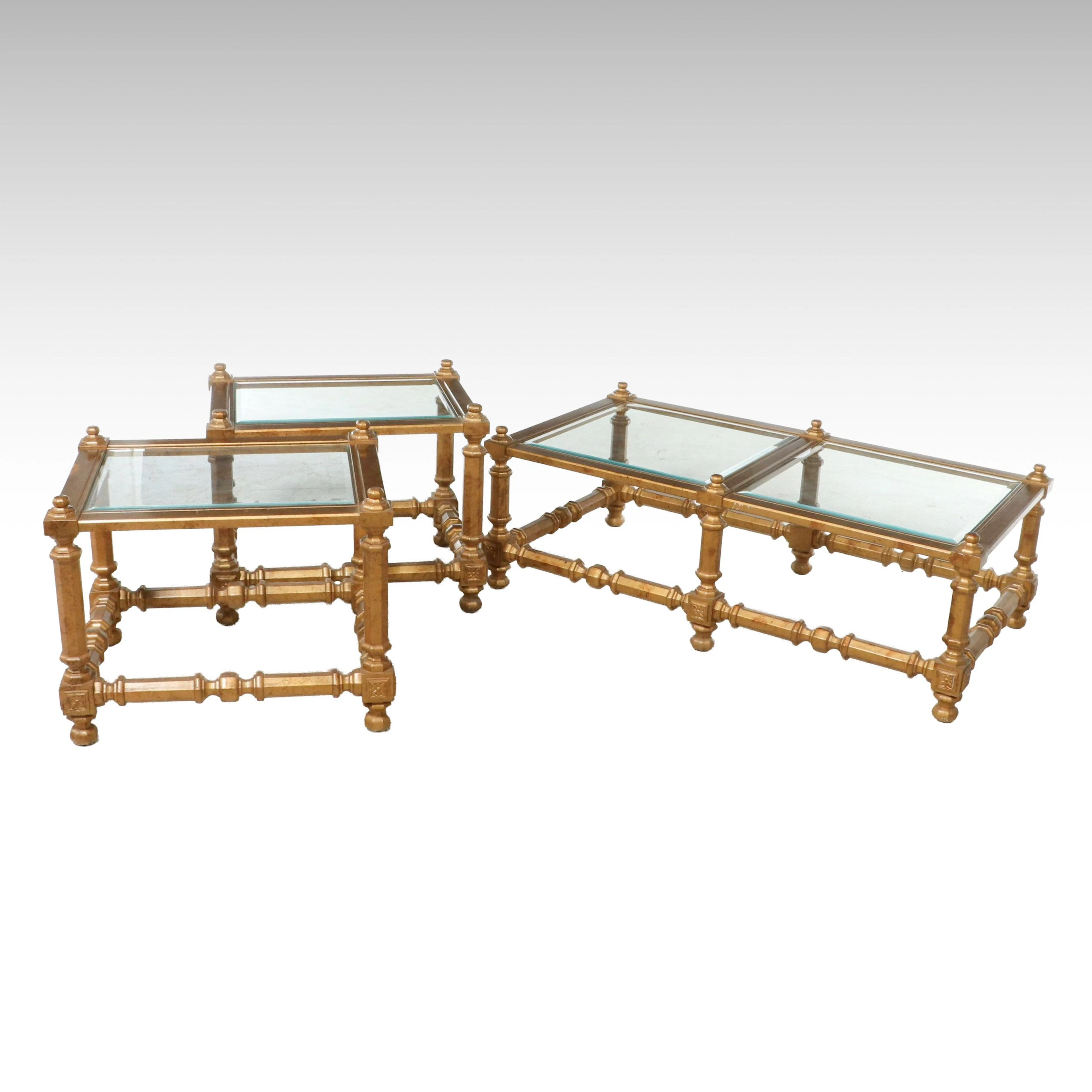 Renaissance Revival Style Giltwood and Glass End Tables and Coffee Table