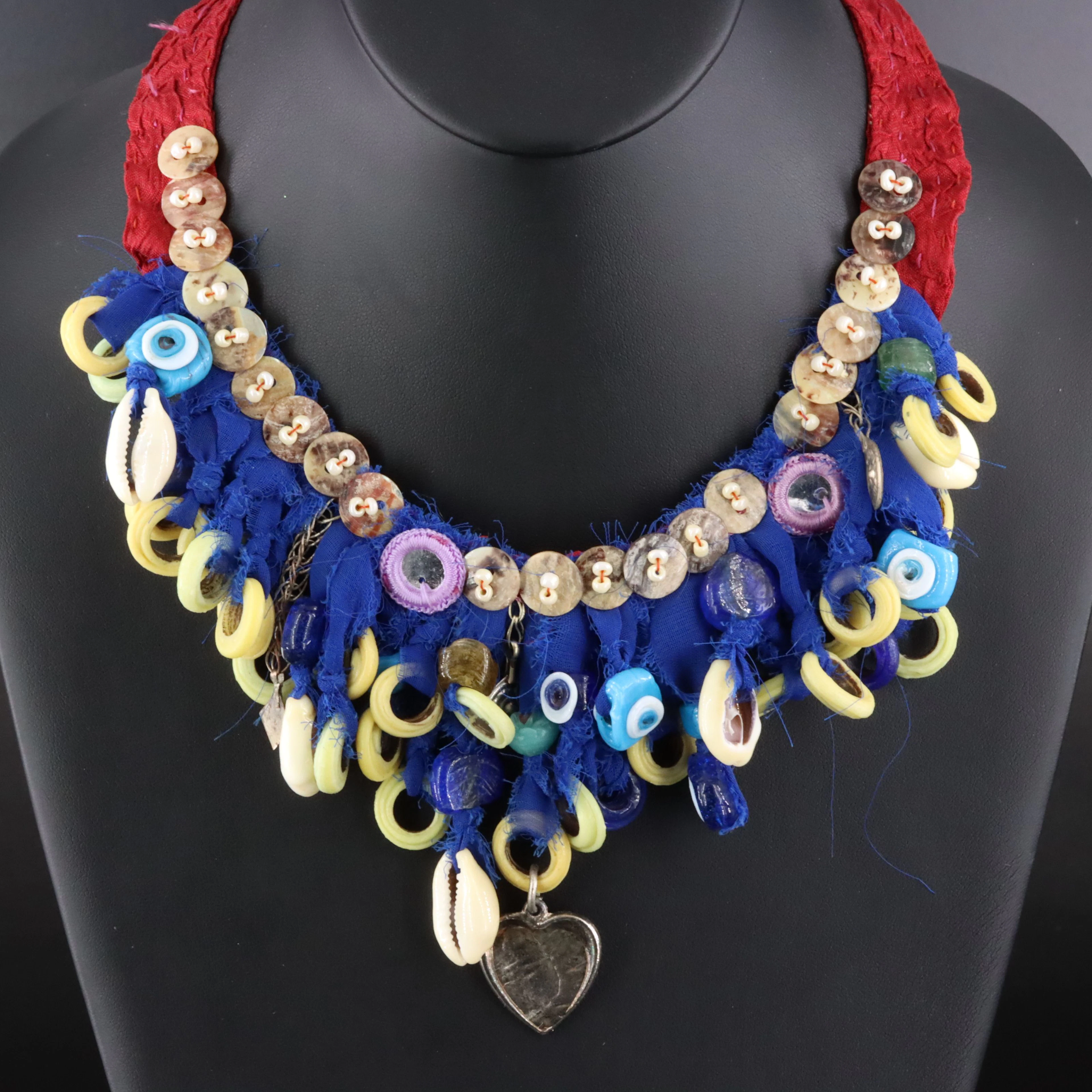 Beads of Paradise Fabric, Shell & Glass Bead Necklace