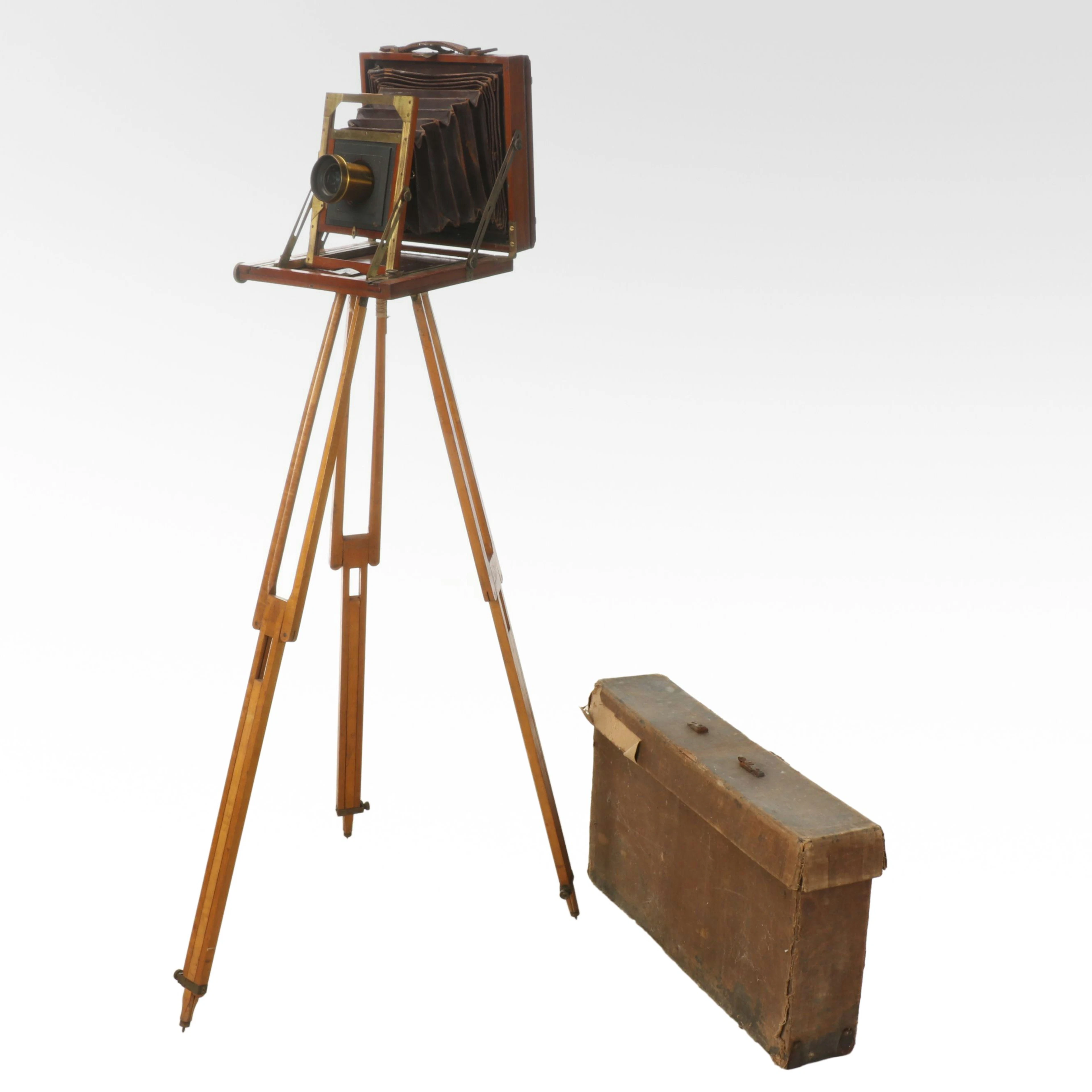 Brass and Wood Field Camera, Tripod and Plates, Late 19th/Early 20th Century