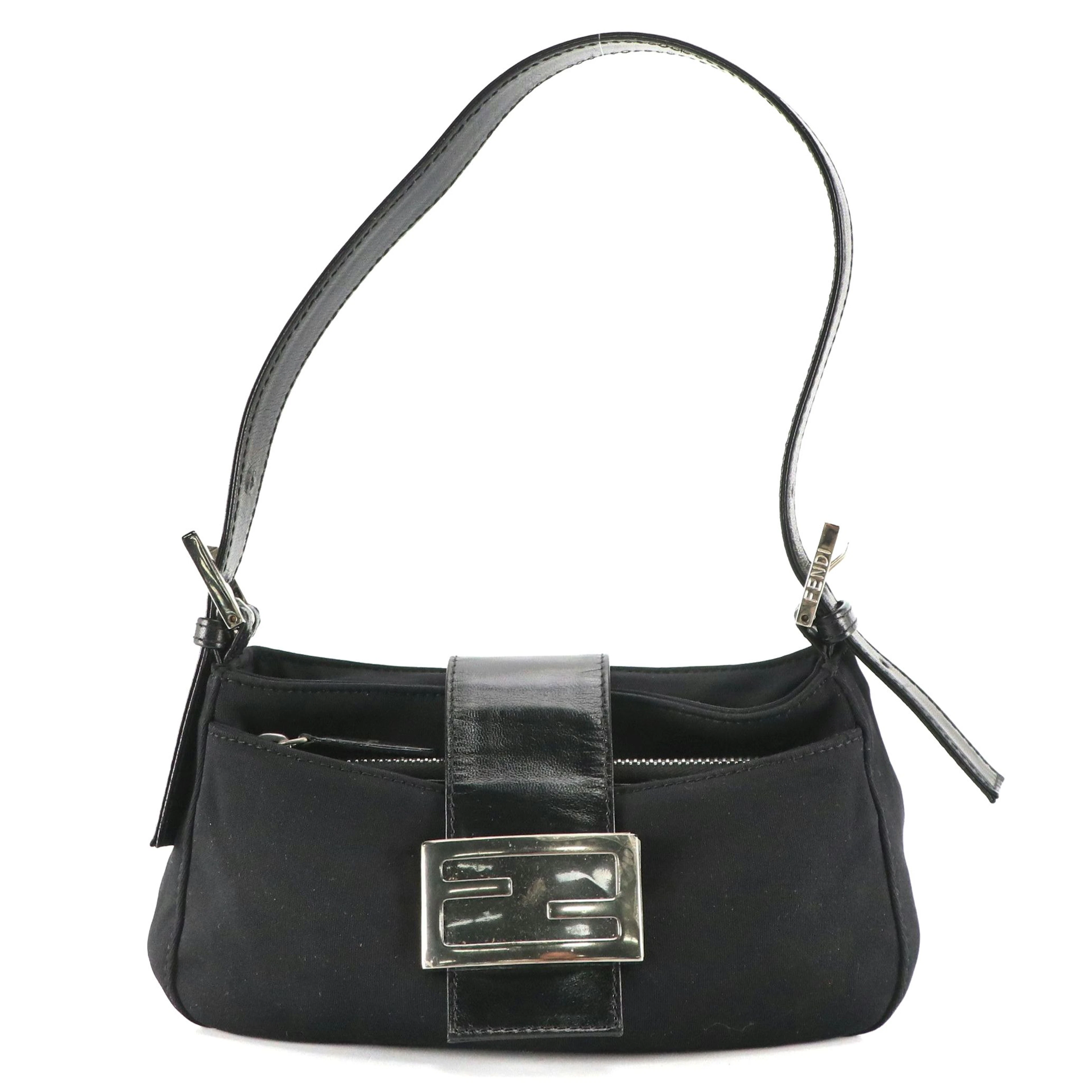 Fendi Mini Mamma Baguette Shoulder Bag in Black Nylon Canvas