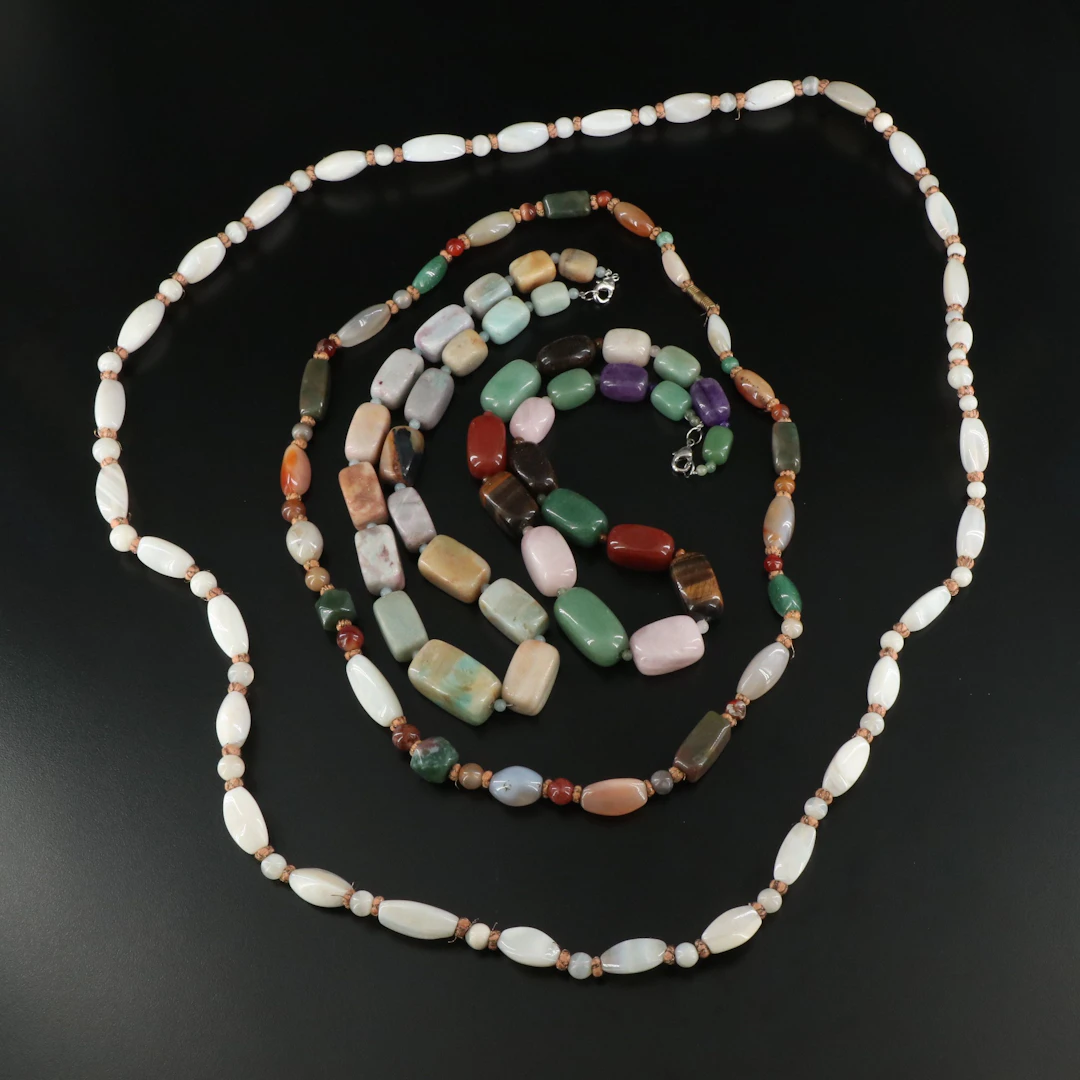 Gemstone Bead Necklaces with Agate, Aventurine, and Rose Quartz