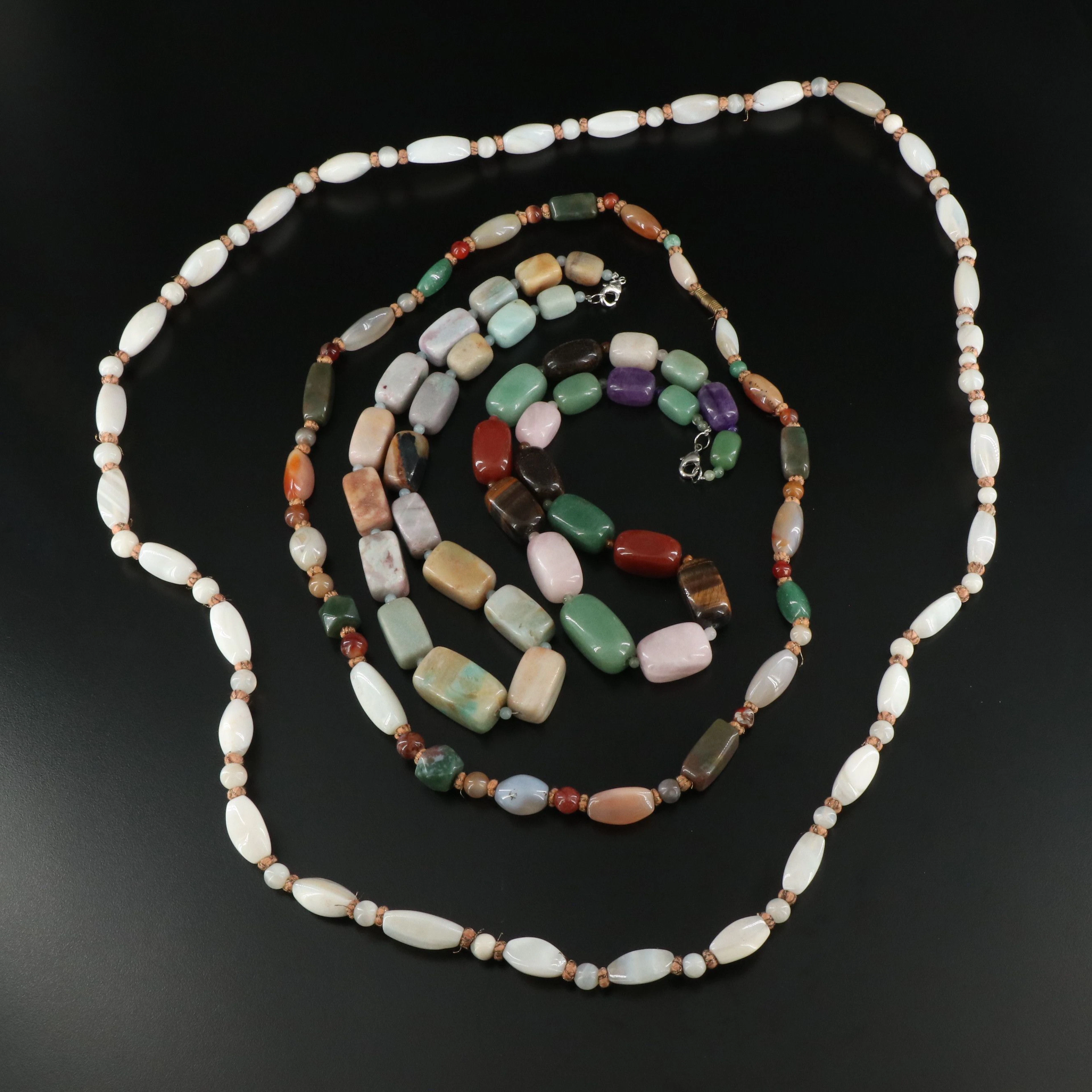 Gemstone Bead Necklaces with Agate, Aventurine, and Rose Quartz