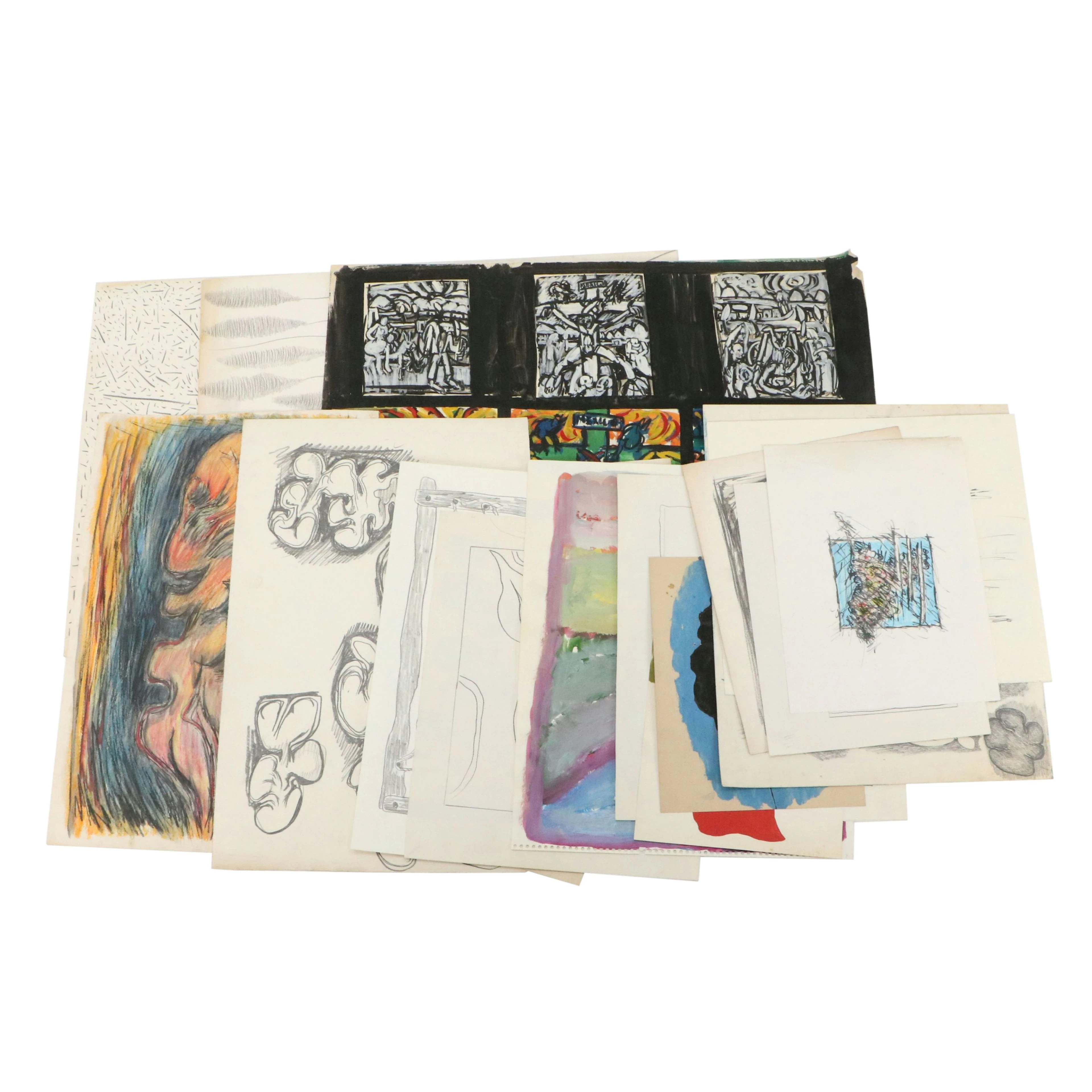 Collection of Achi Sullo Abstract Mixed Media Works, 20th Century