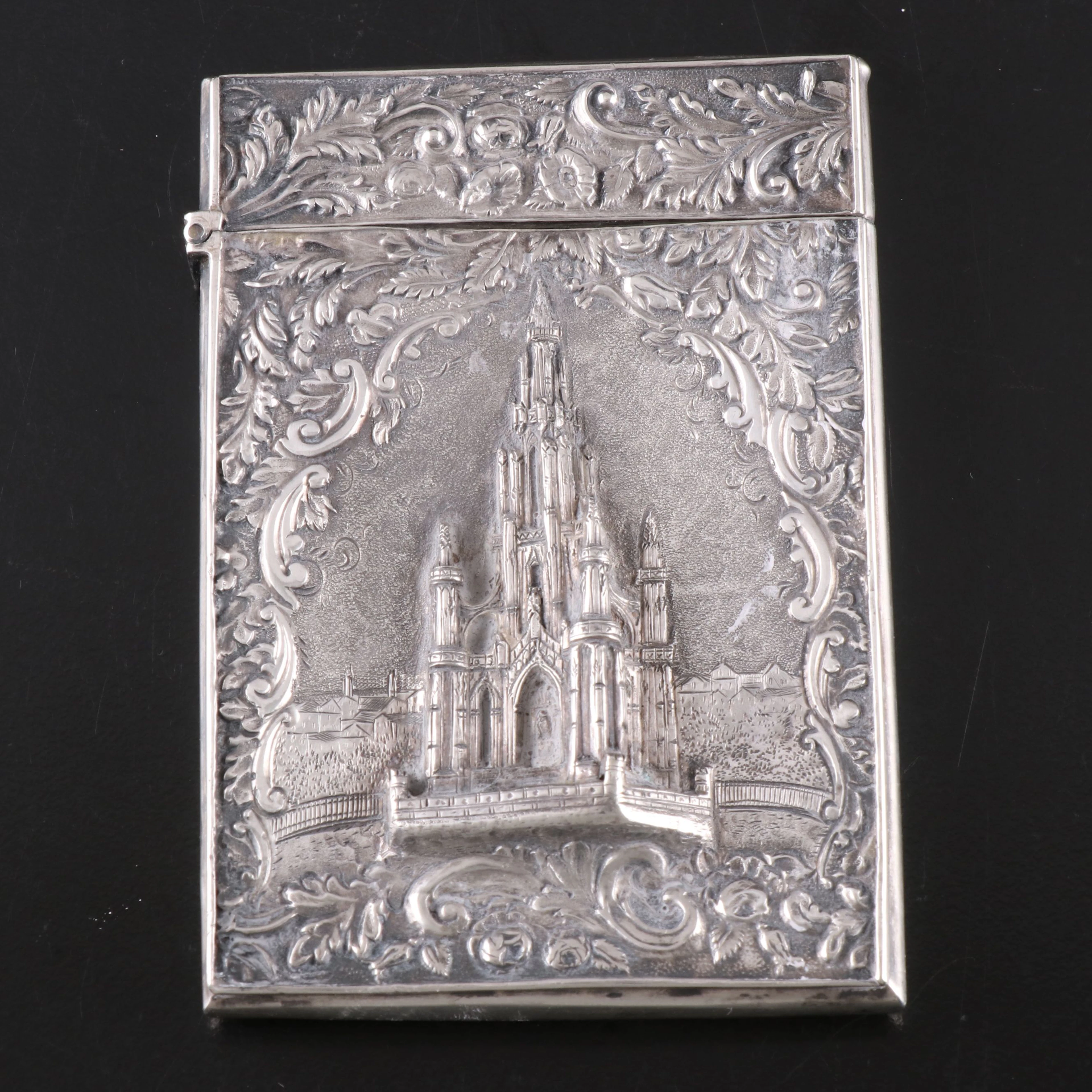 Sterling Silver High Relief Card Case, Antique