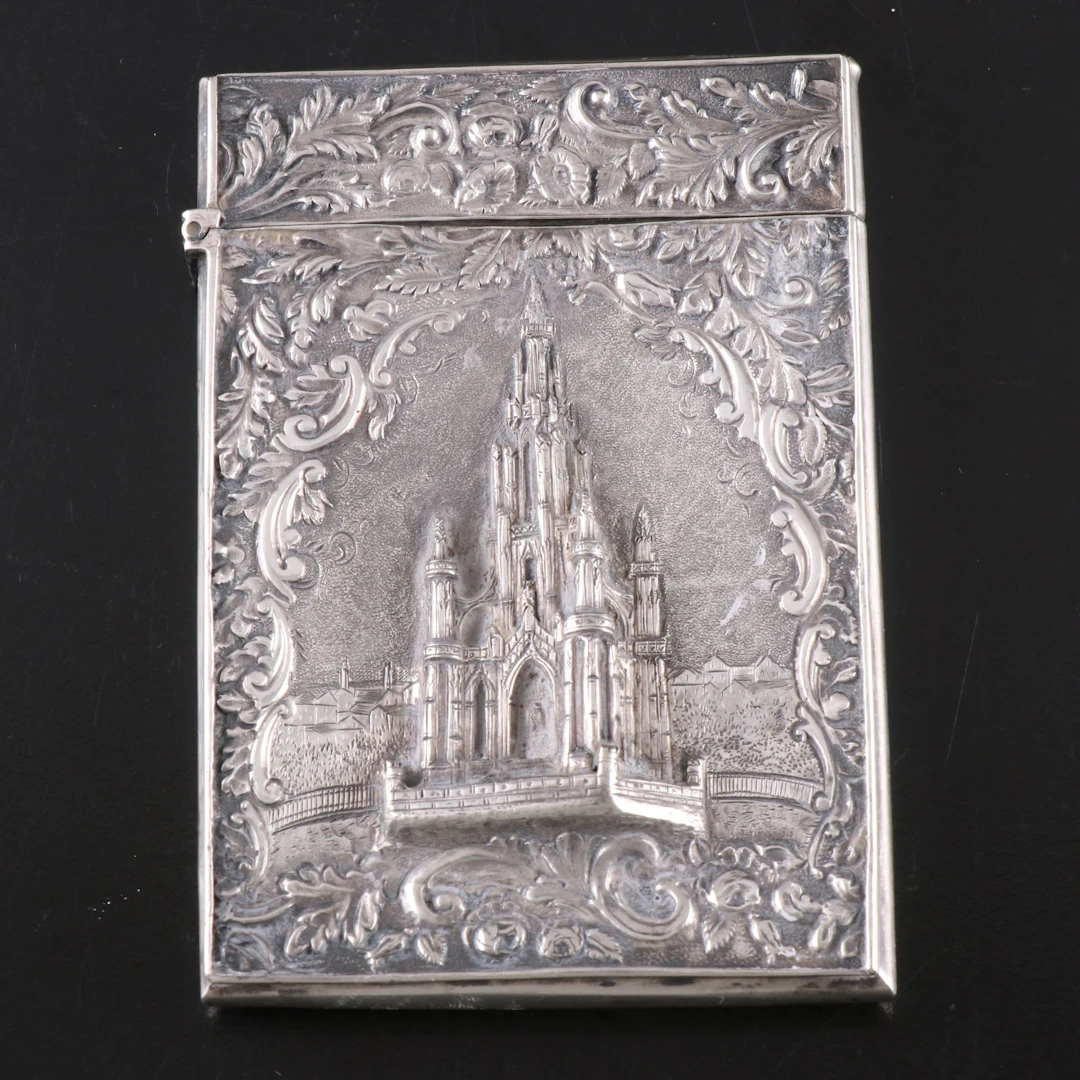 Sterling Silver High Relief Card Case, Antique