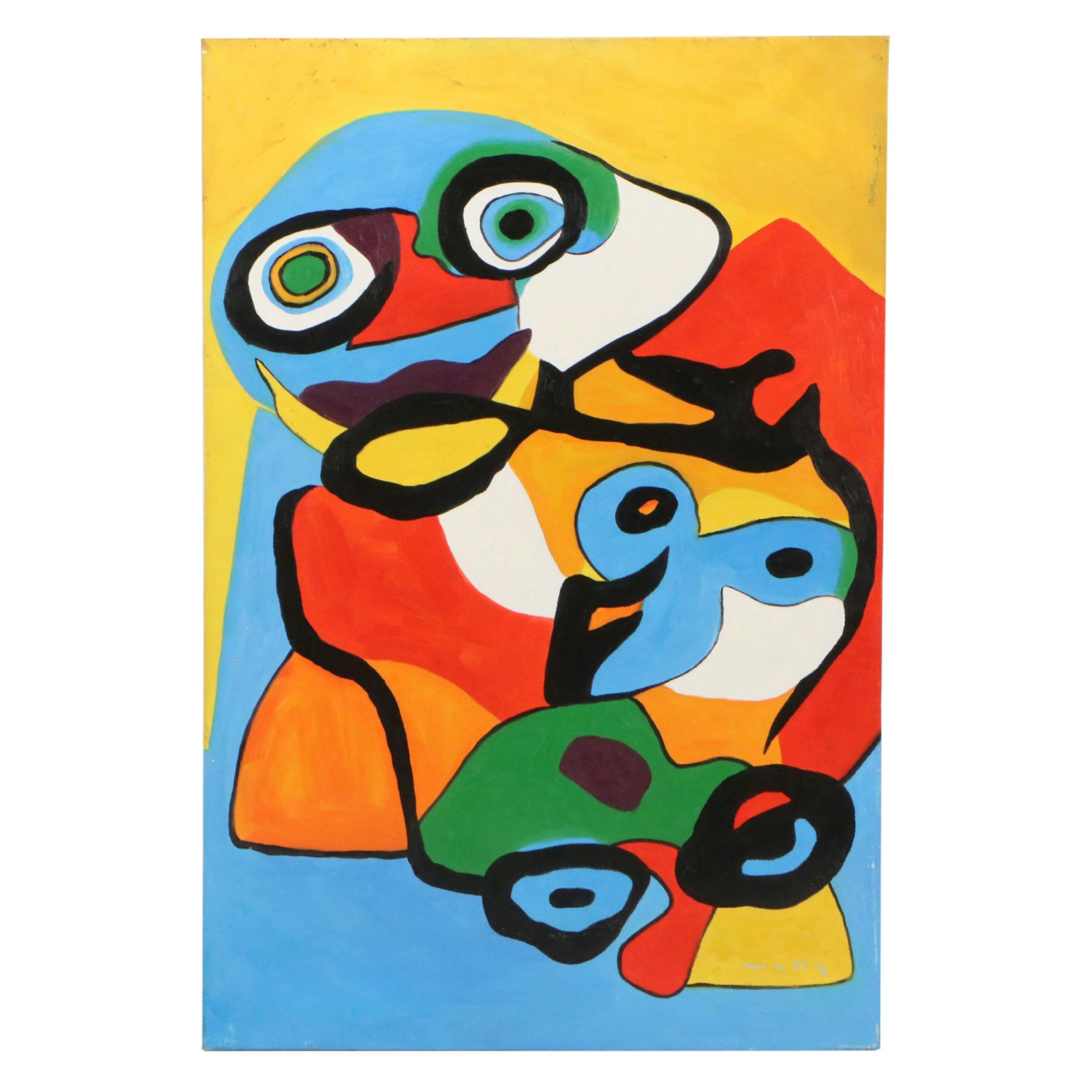 After Karel Appel Oil Painting Master Copy "Mother and Child," 21st Century