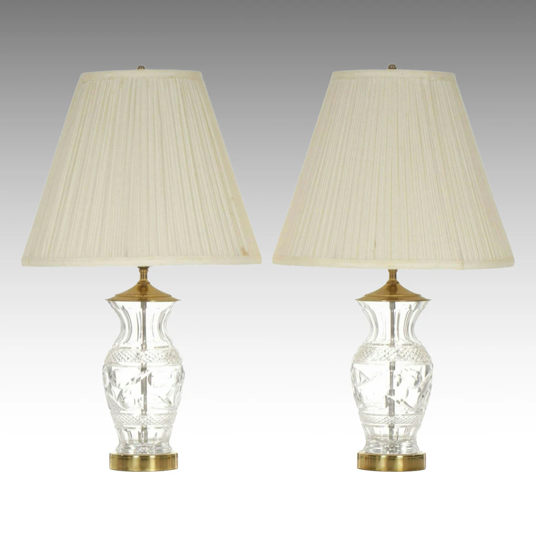 Pair of Waterford Crystal and Brass Table Lamps