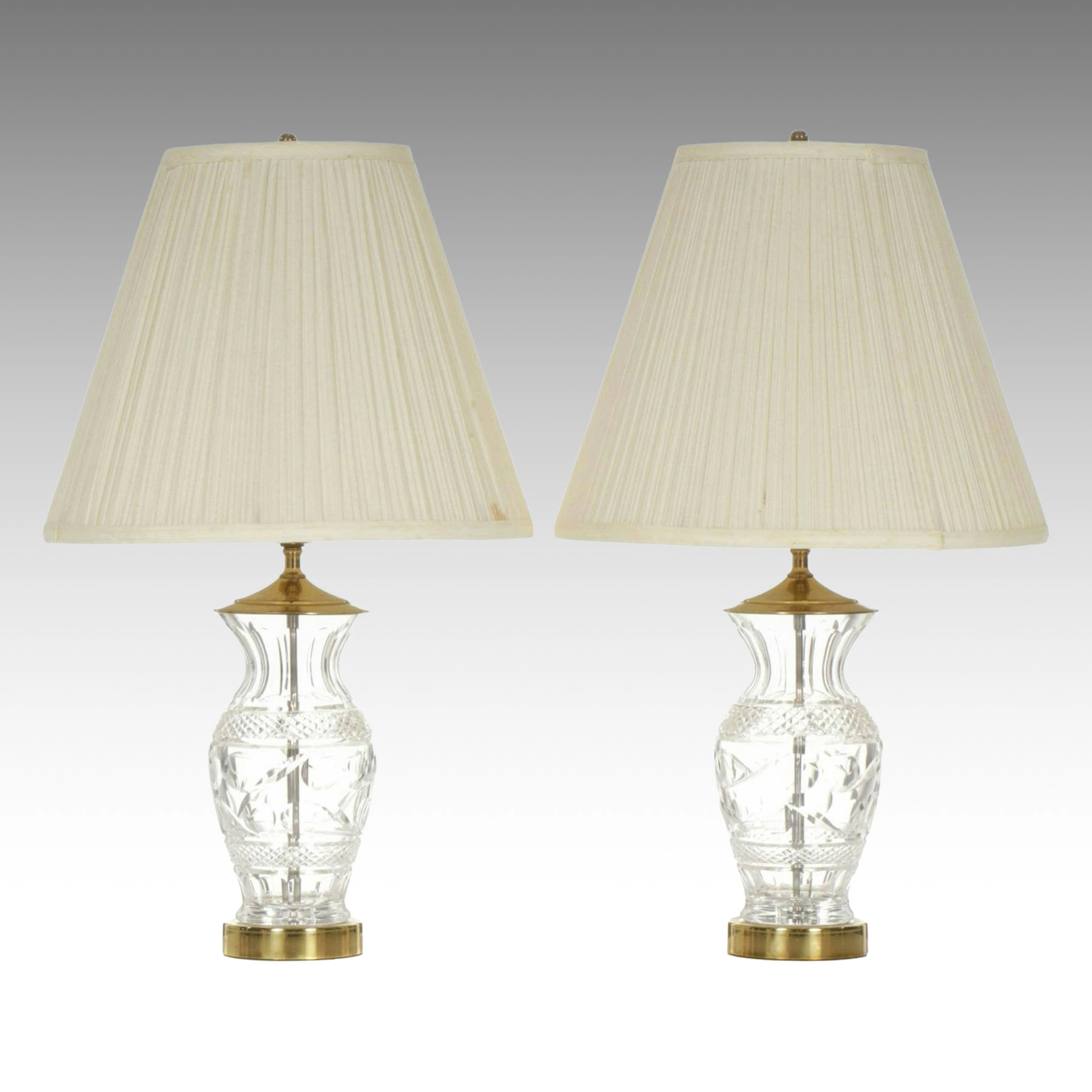Pair of Waterford Crystal and Brass Table Lamps