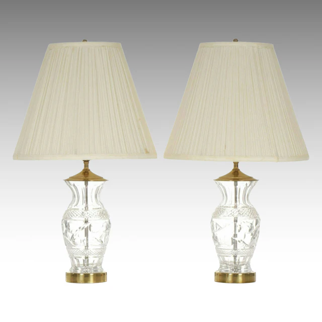 Pair of Waterford Crystal and Brass Table Lamps