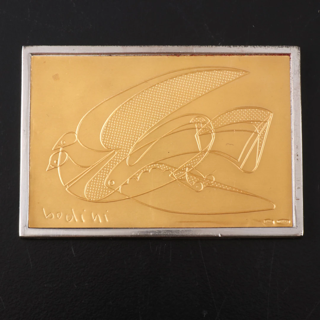 Italian Modern Gold Plated Sterling Silver Plaque After Floriano Bodini