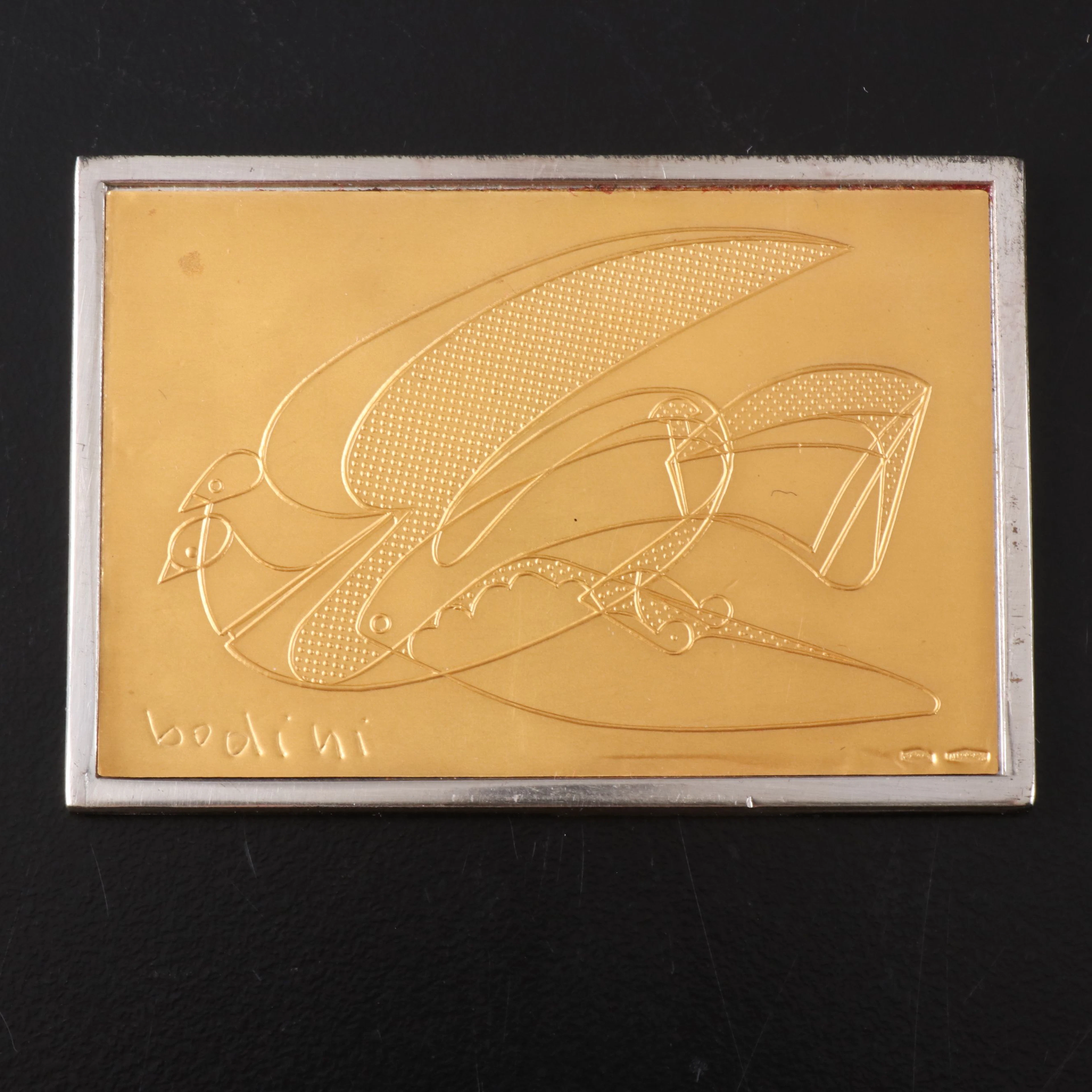 Italian Modern Gold Plated Sterling Silver Plaque After Floriano Bodini