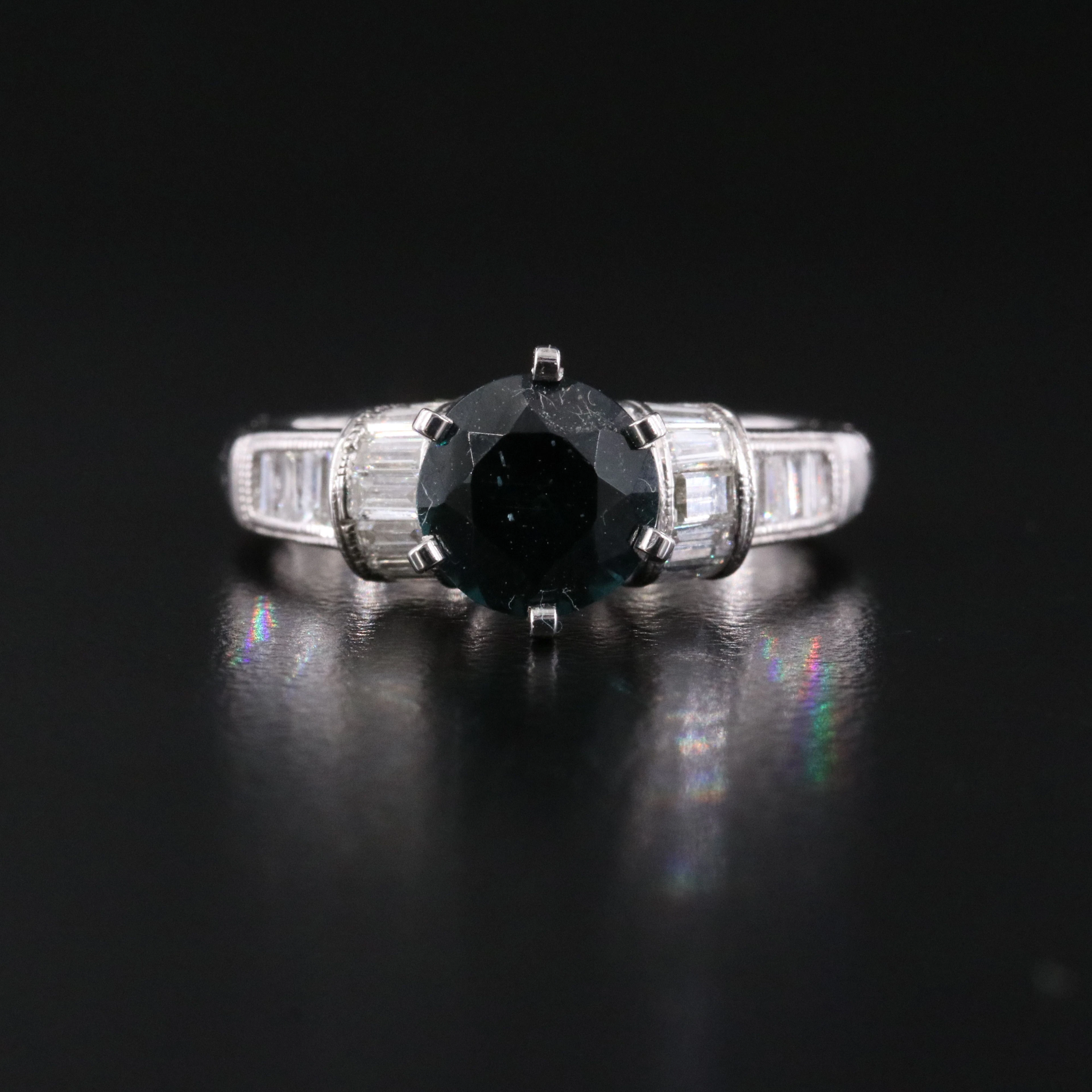 Platinum and 14K Spinel and Diamond Ring