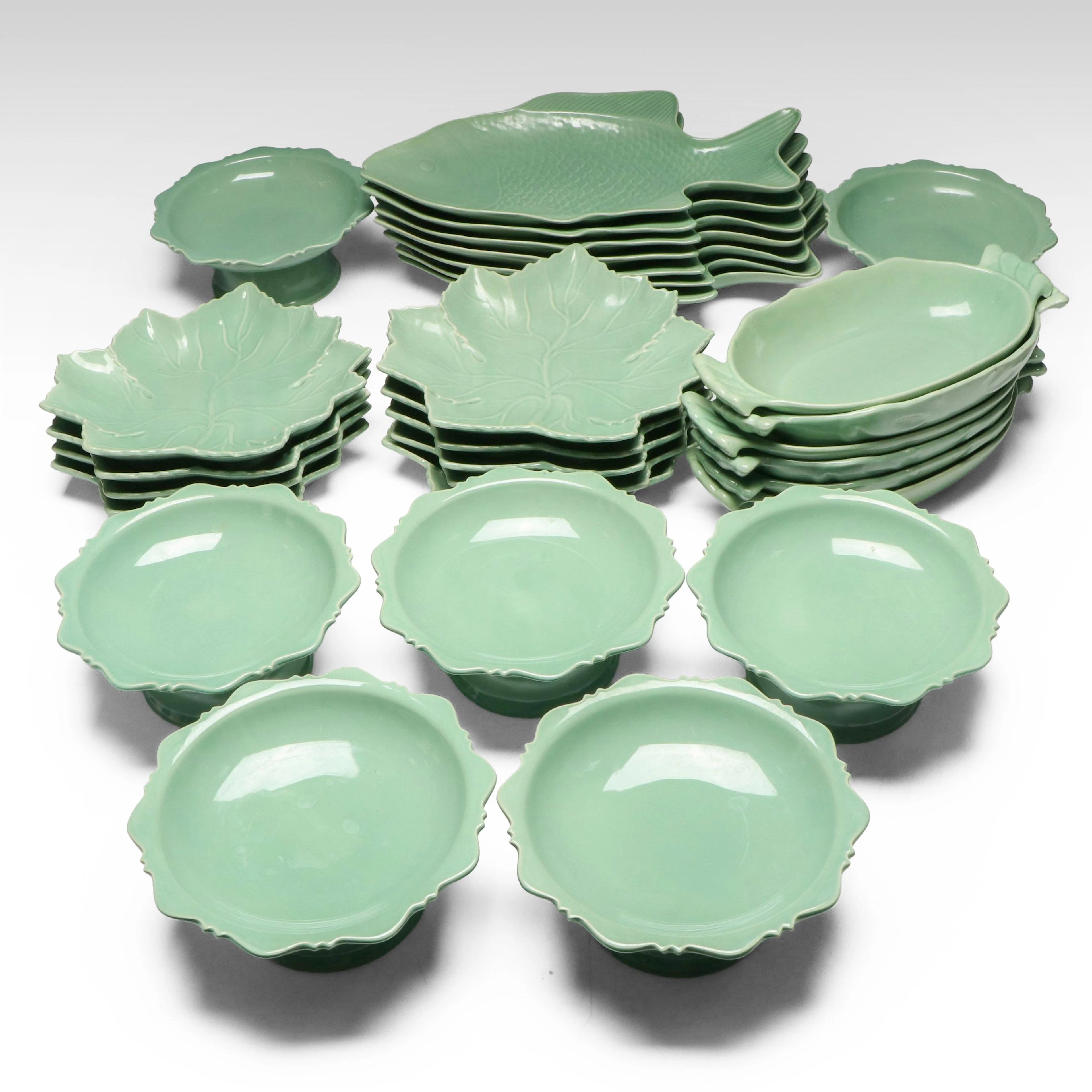 Thai Celadon Ceramic Fish Platters and More Serveware