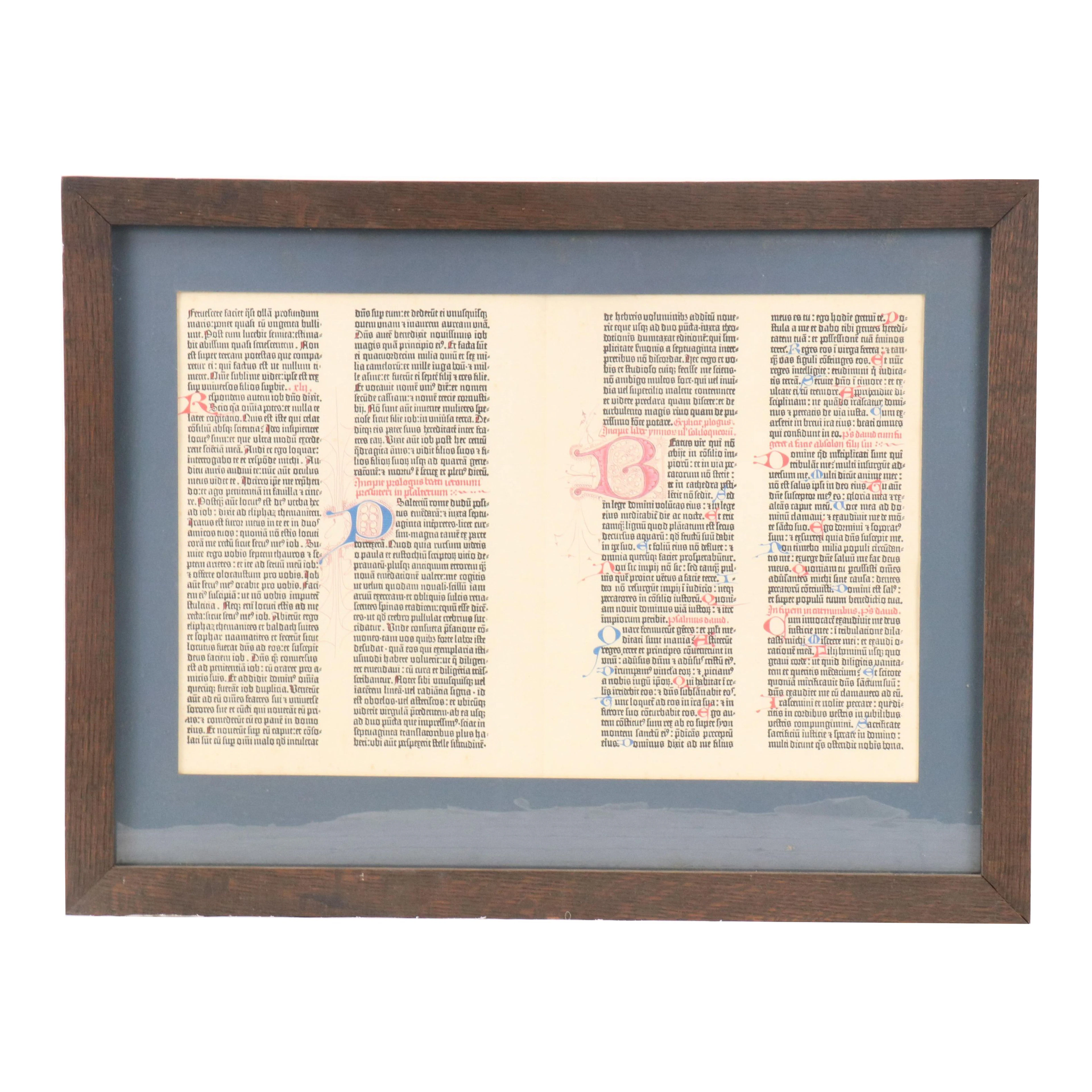 Gutenberg Bible Full Spread Offset Lithograph Copy, Mid–Late 20th Century