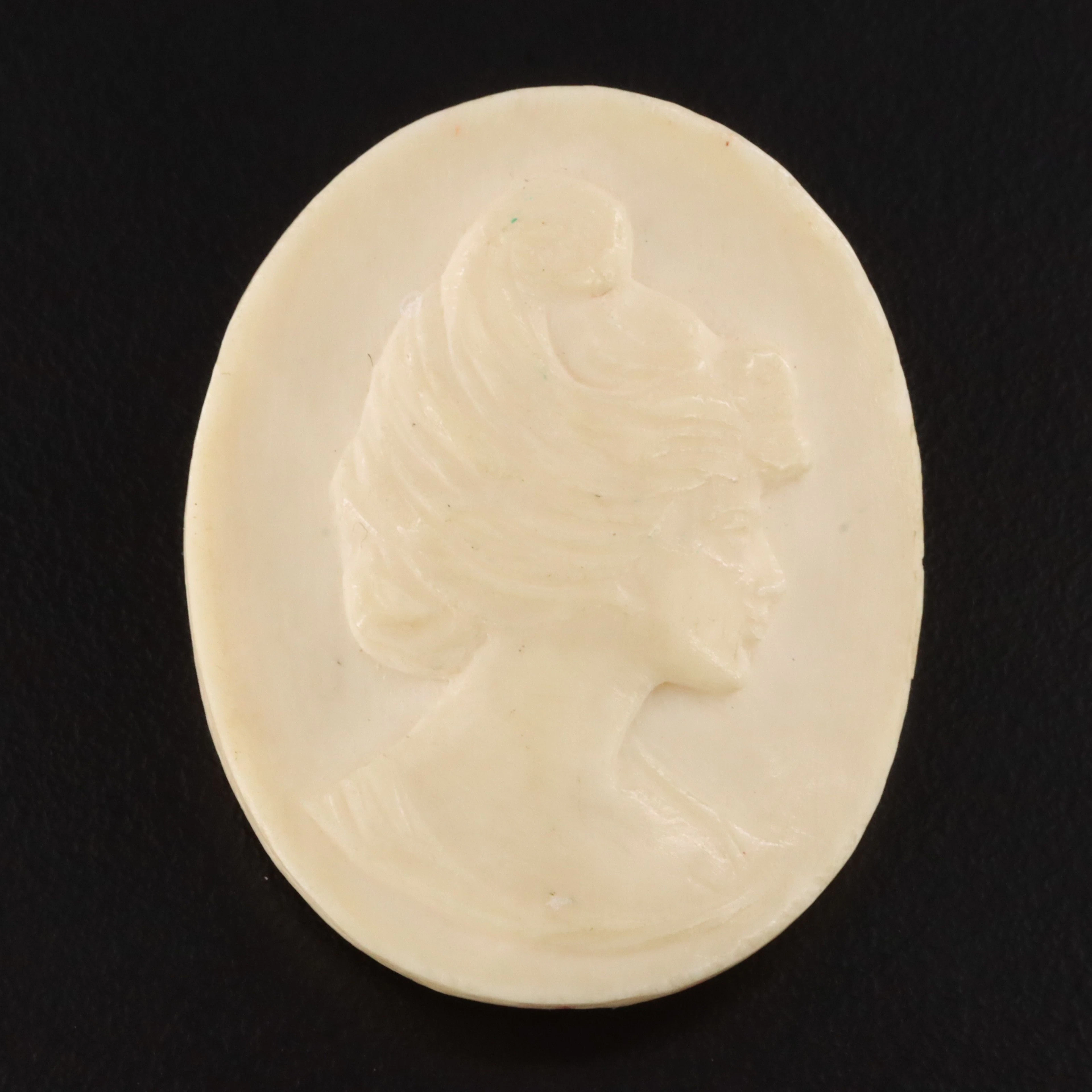 Signed Antique Carved Bone Cameo Brooch