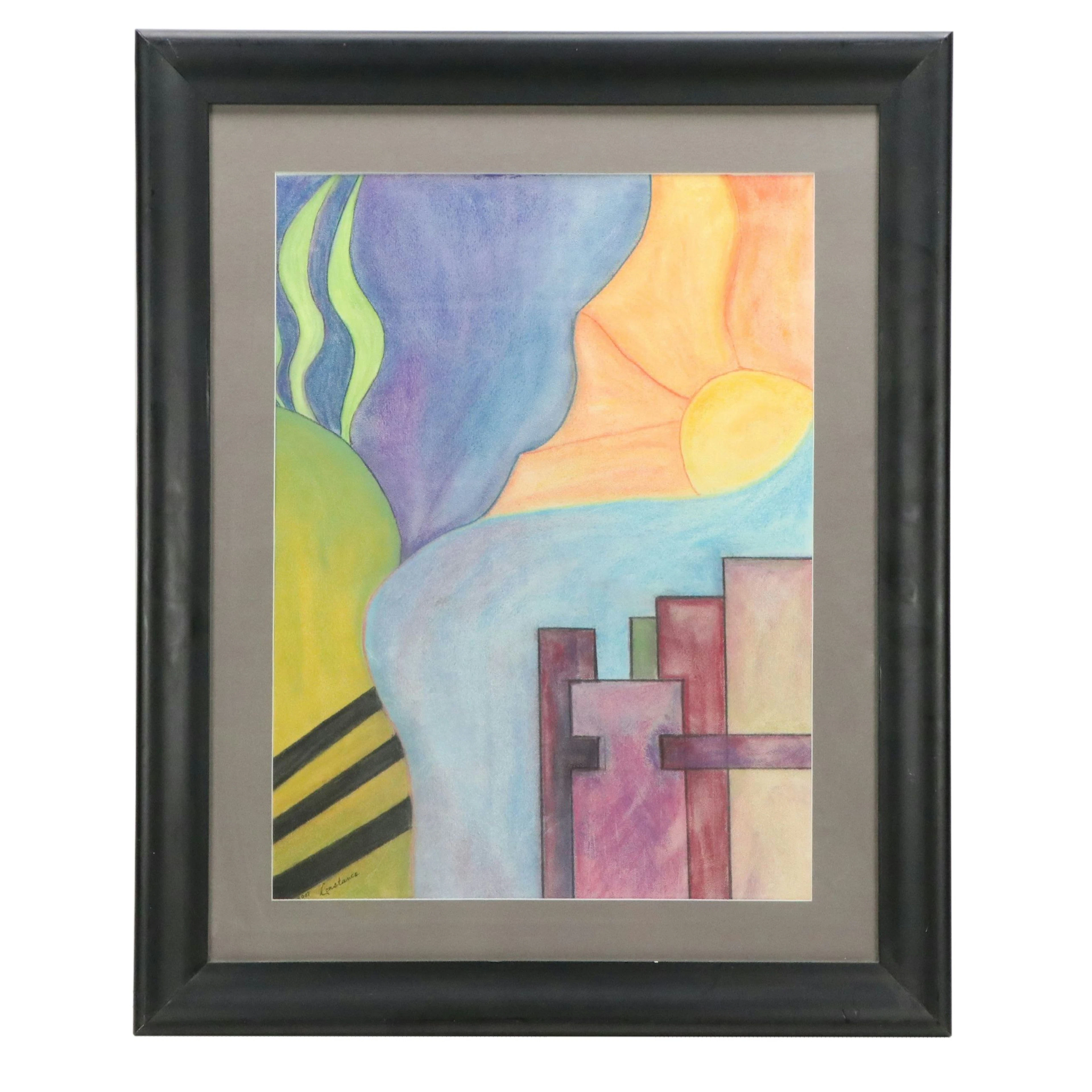 Abstracted Cityscape Pastel Drawing, 2007