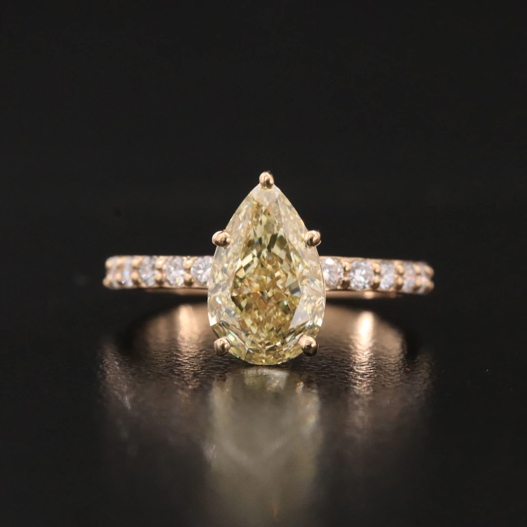 14K 2.87 CTW Lab Grown Diamond Ring with Fancy Yellow Center & IGI Report