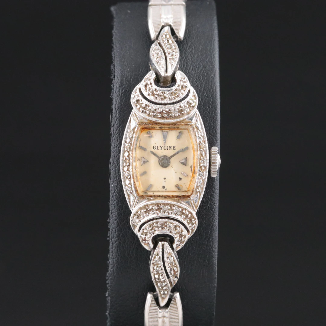 Glycine 14K Diamond Accented Vintage Stem Wind Watch