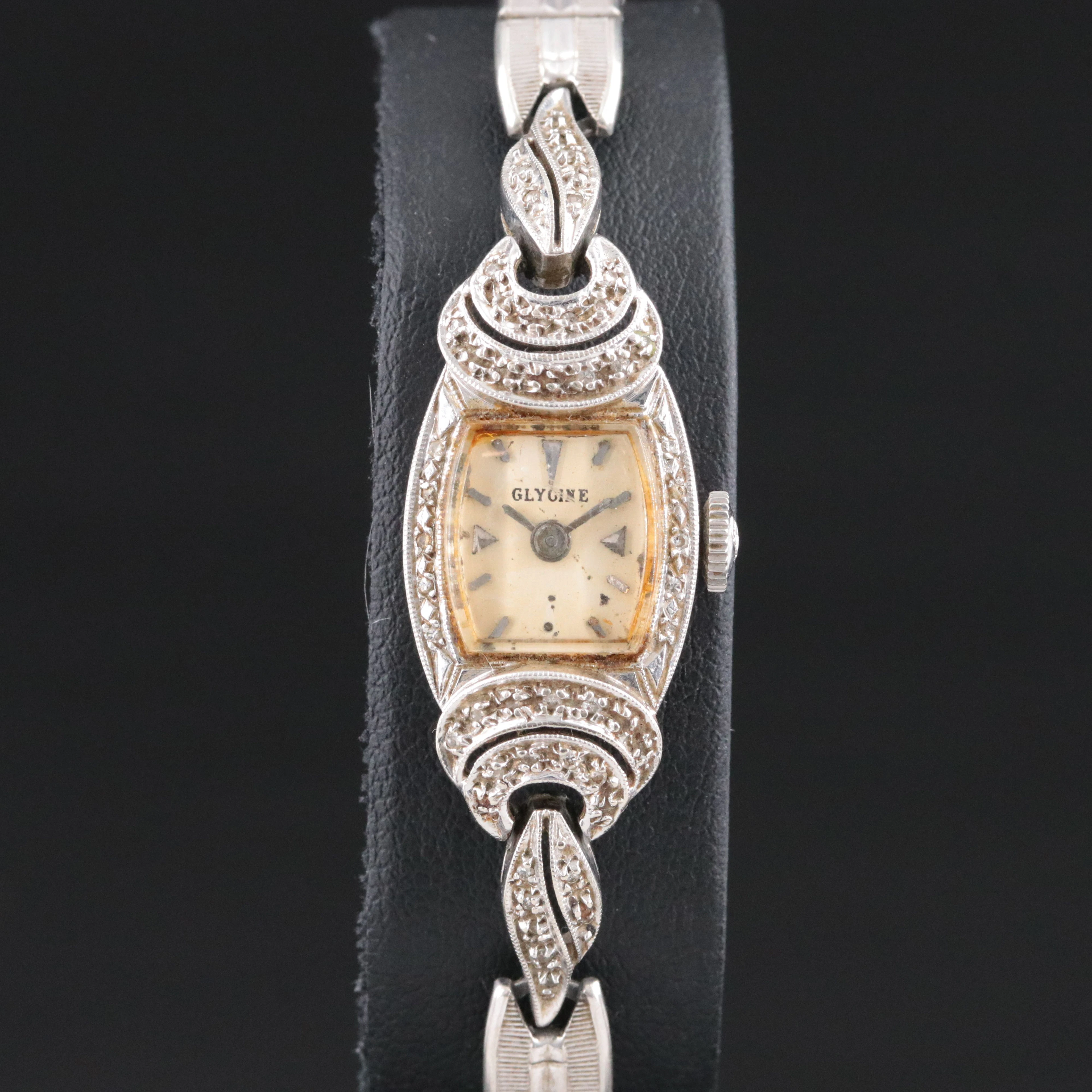Glycine 14K Diamond Accented Vintage Stem Wind Watch