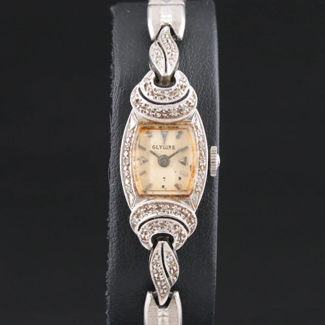 Glycine 14K Diamond Accented Vintage Stem Wind Watch