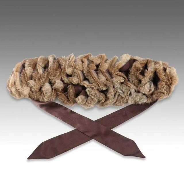 J. McLaughlin Ruffled Rabbit Fur Satin Ribbon Collar Scarf