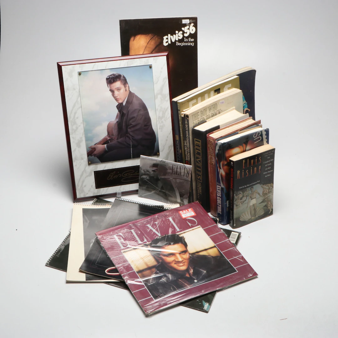 Elvis Presley Signature Plaque with Other Elvis Books and Calendars