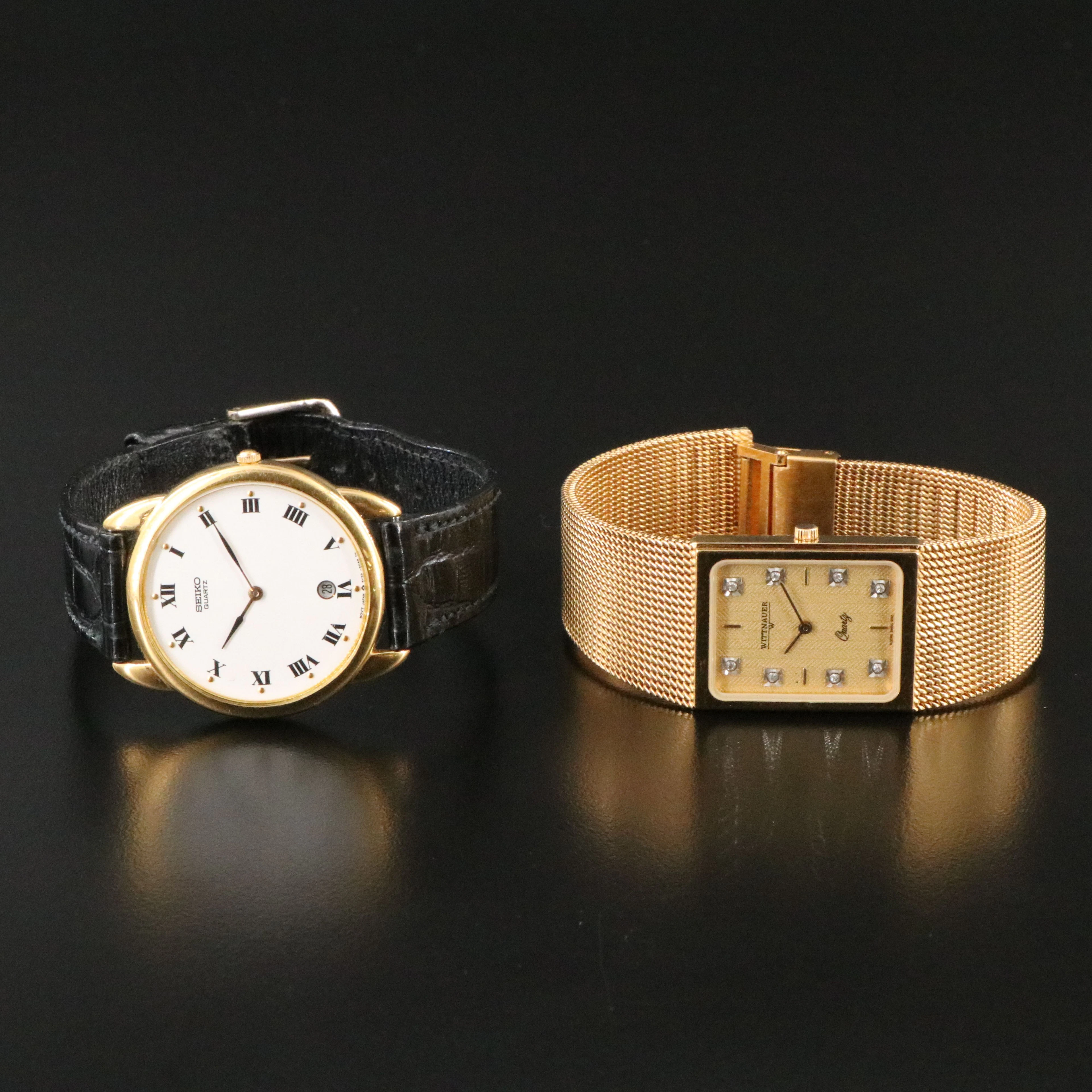 Wittnauer Diamond Dial and Seiko Gold-Tone Quartz Watches