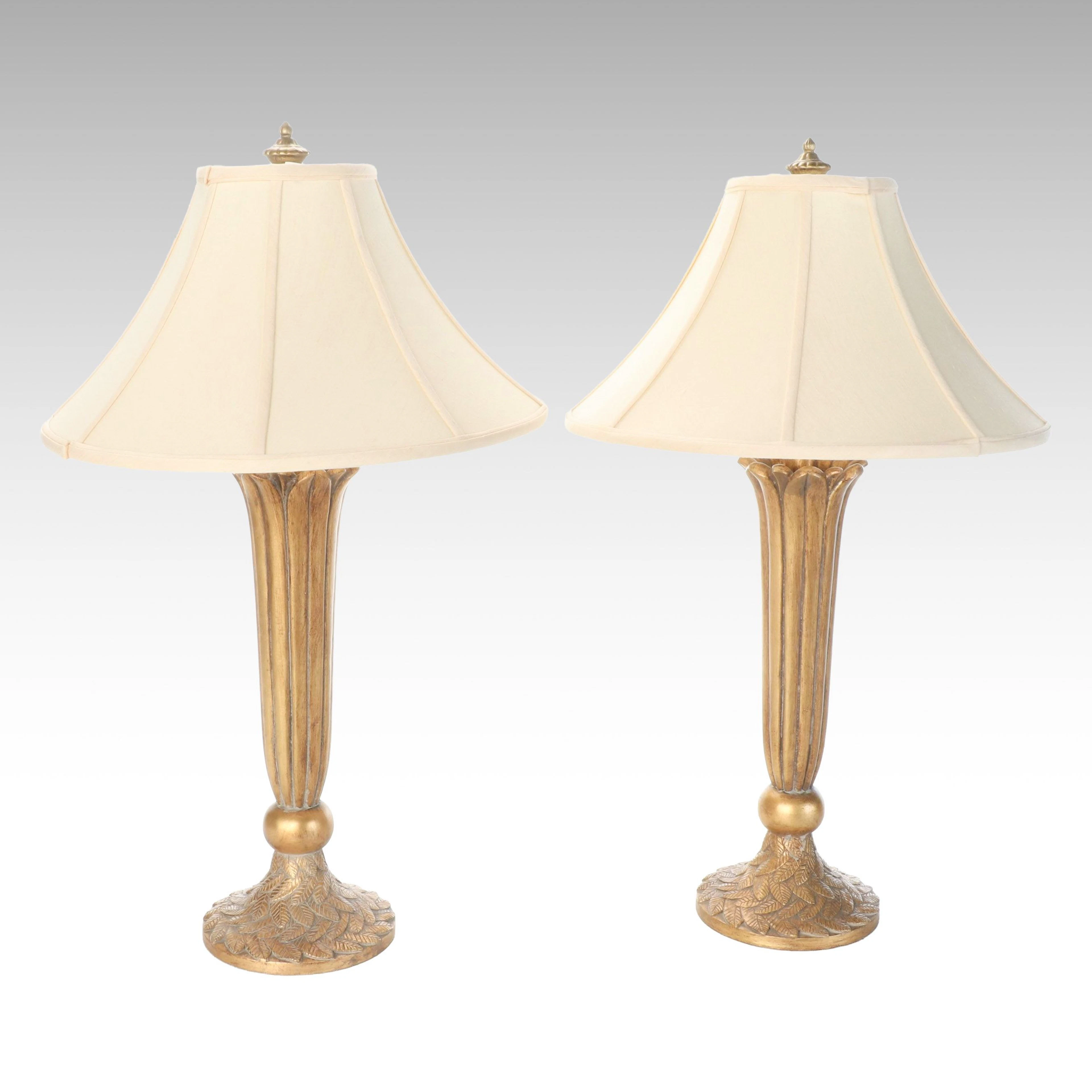 Pair of Gilt Empire Torch Style Table Lamps