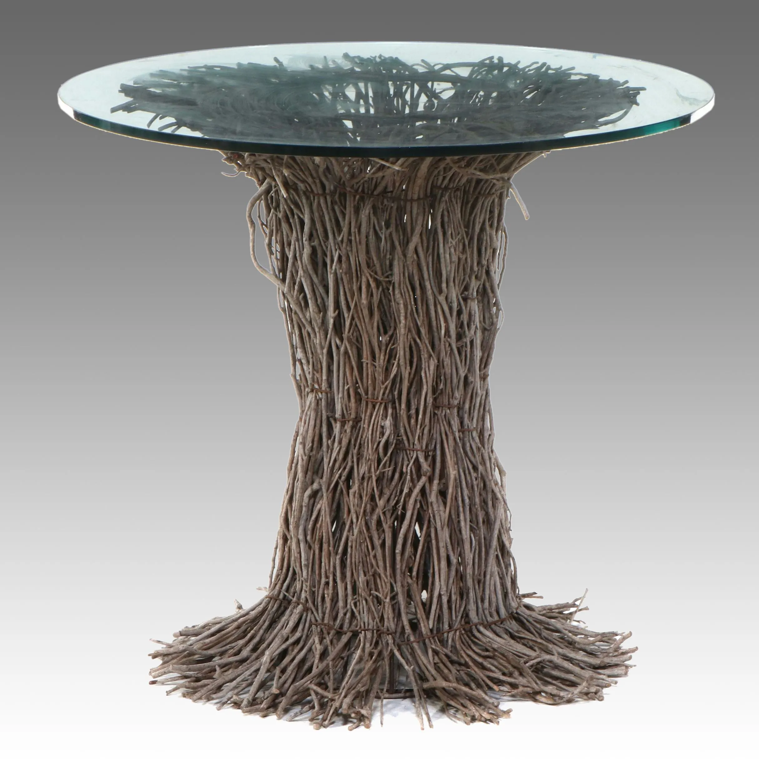 Adirondack Style Bent Twig Side Table with Glass Top | Barnebys