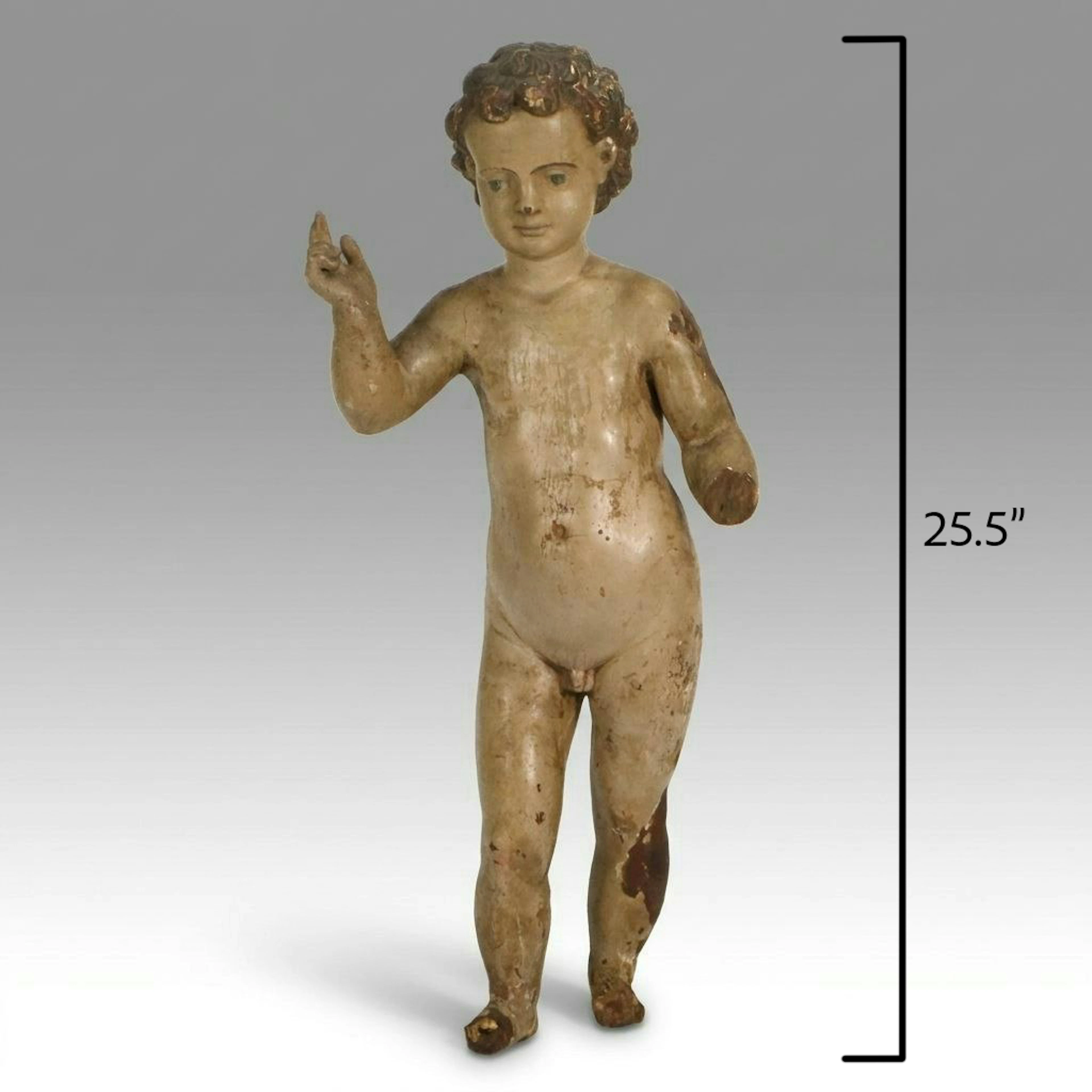 Large Antique Polychrome Carved Wood Infant Jesus, 17th/18th Century