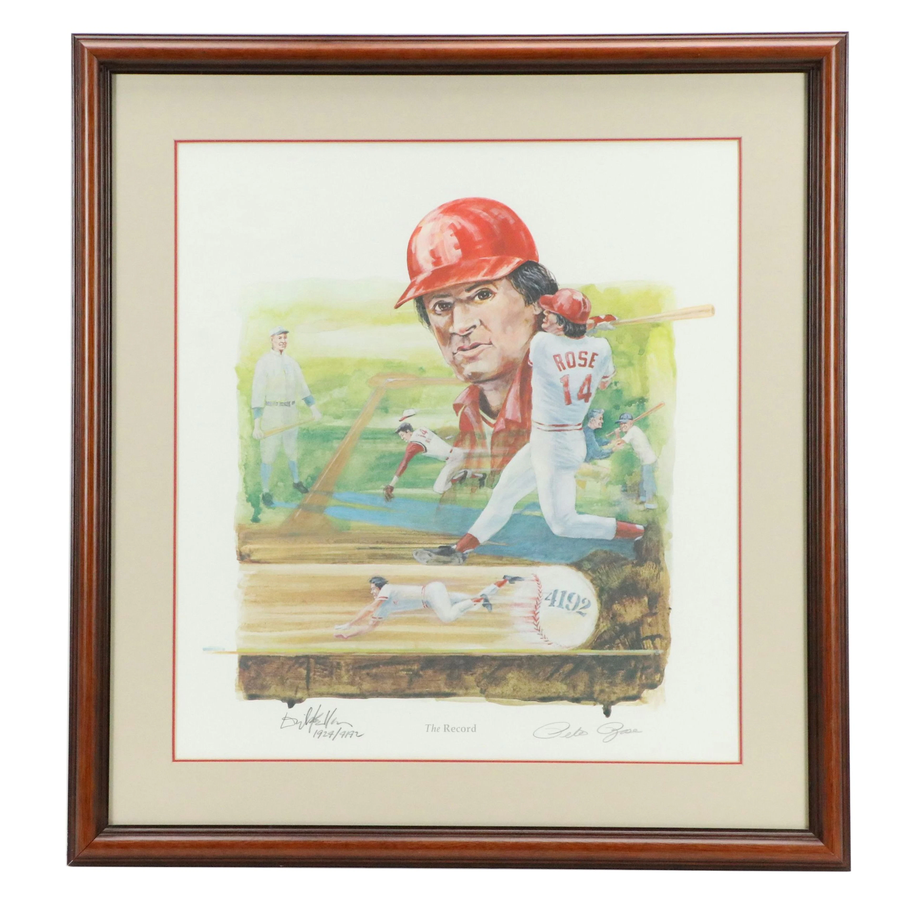 Pete Rose and Artist Signed "The Record" Limited Edition Baseball Print
