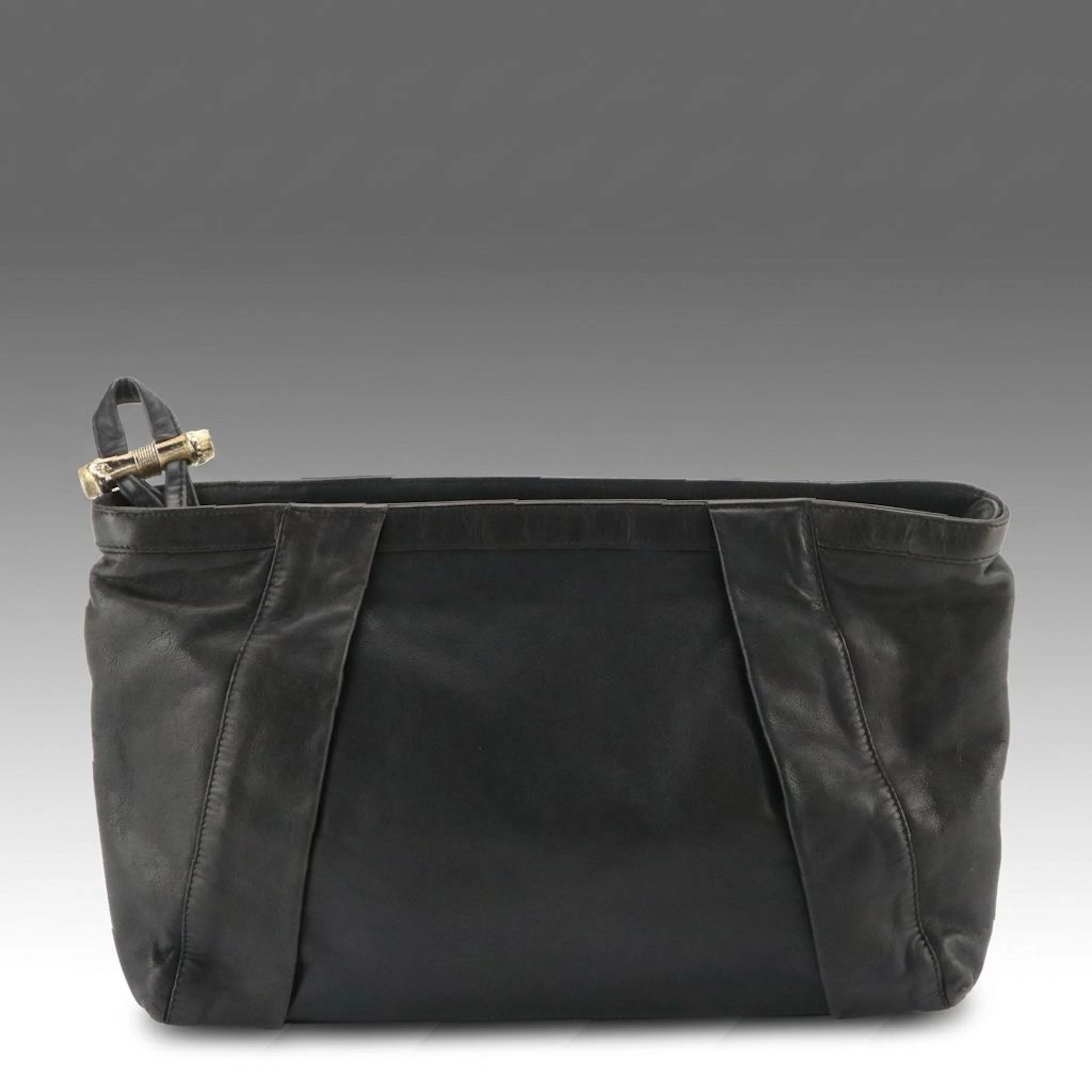 Gucci Pleated Leather Clutch Purse with Metallic Bamboo Accent, Vintage
