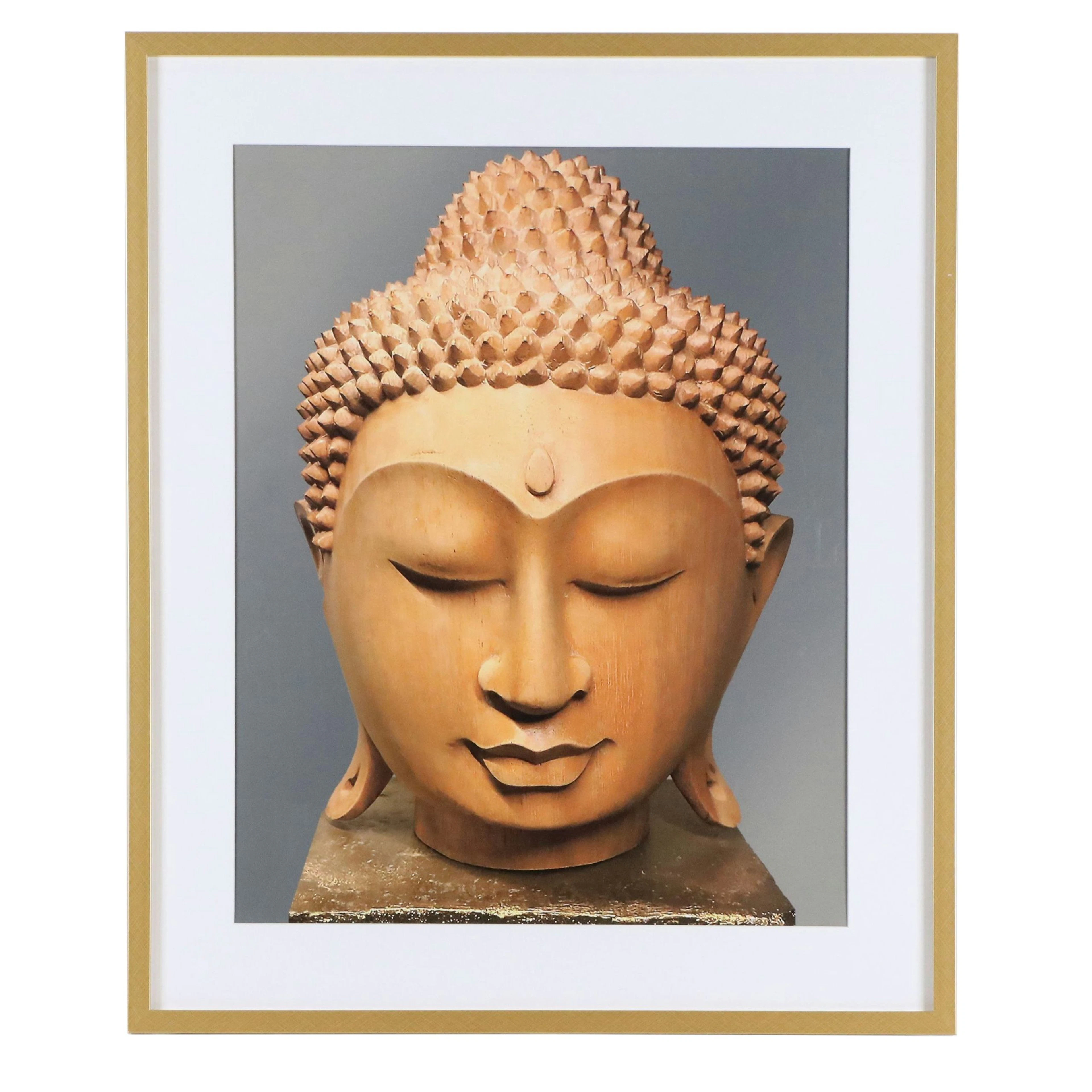 Digital Print of an Indonesian Carved Wood Buddha Head, 21st Century