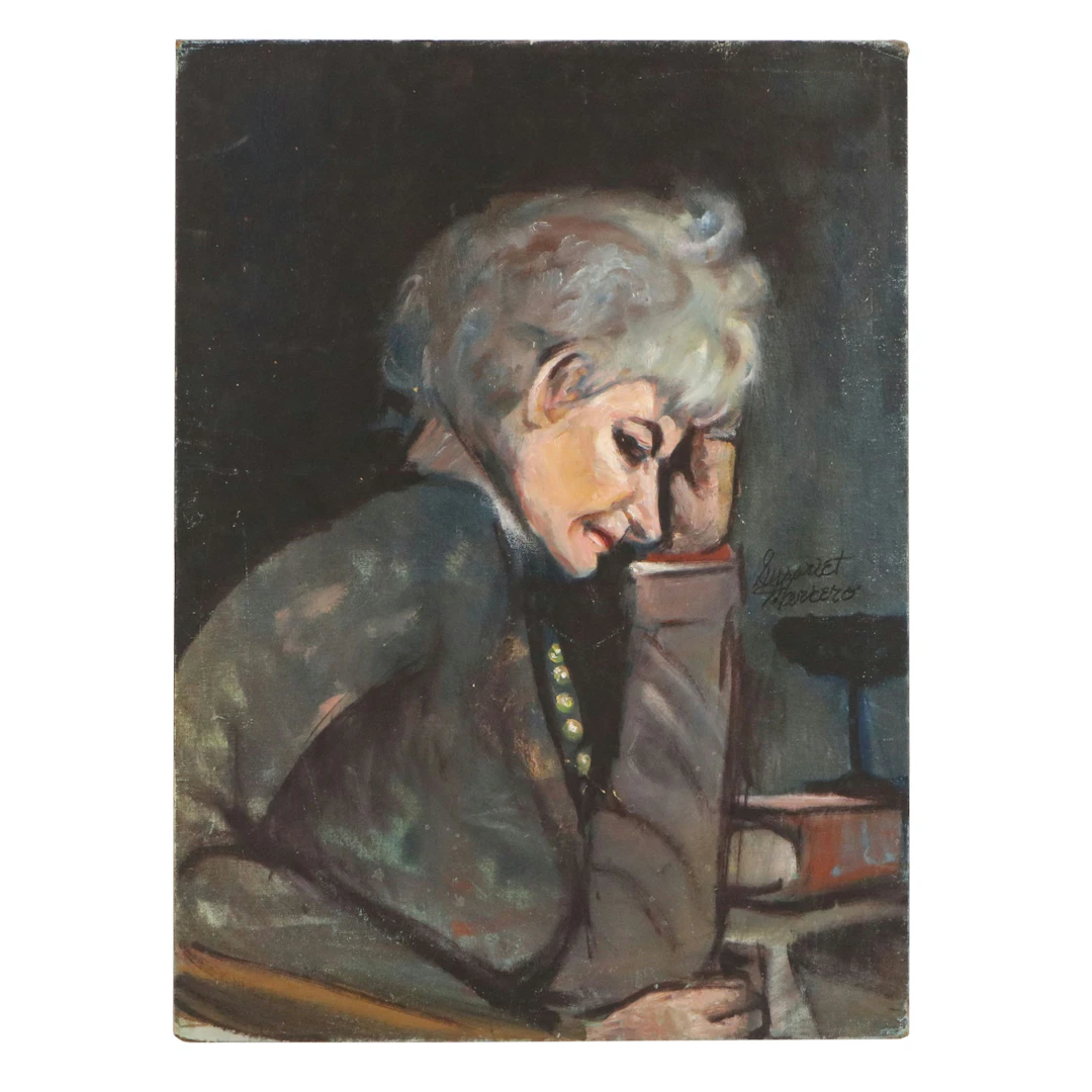 Edith Susarret Marrero Oil Painting "Remembering," Late 20th Century