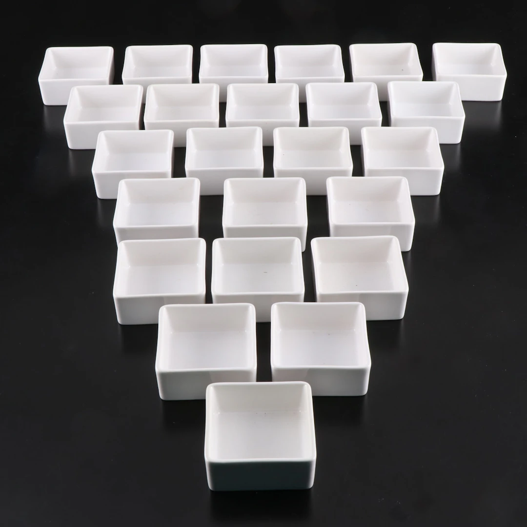 CB2 Contemporary Square Ceramic Condiment Dishes, 21st Century