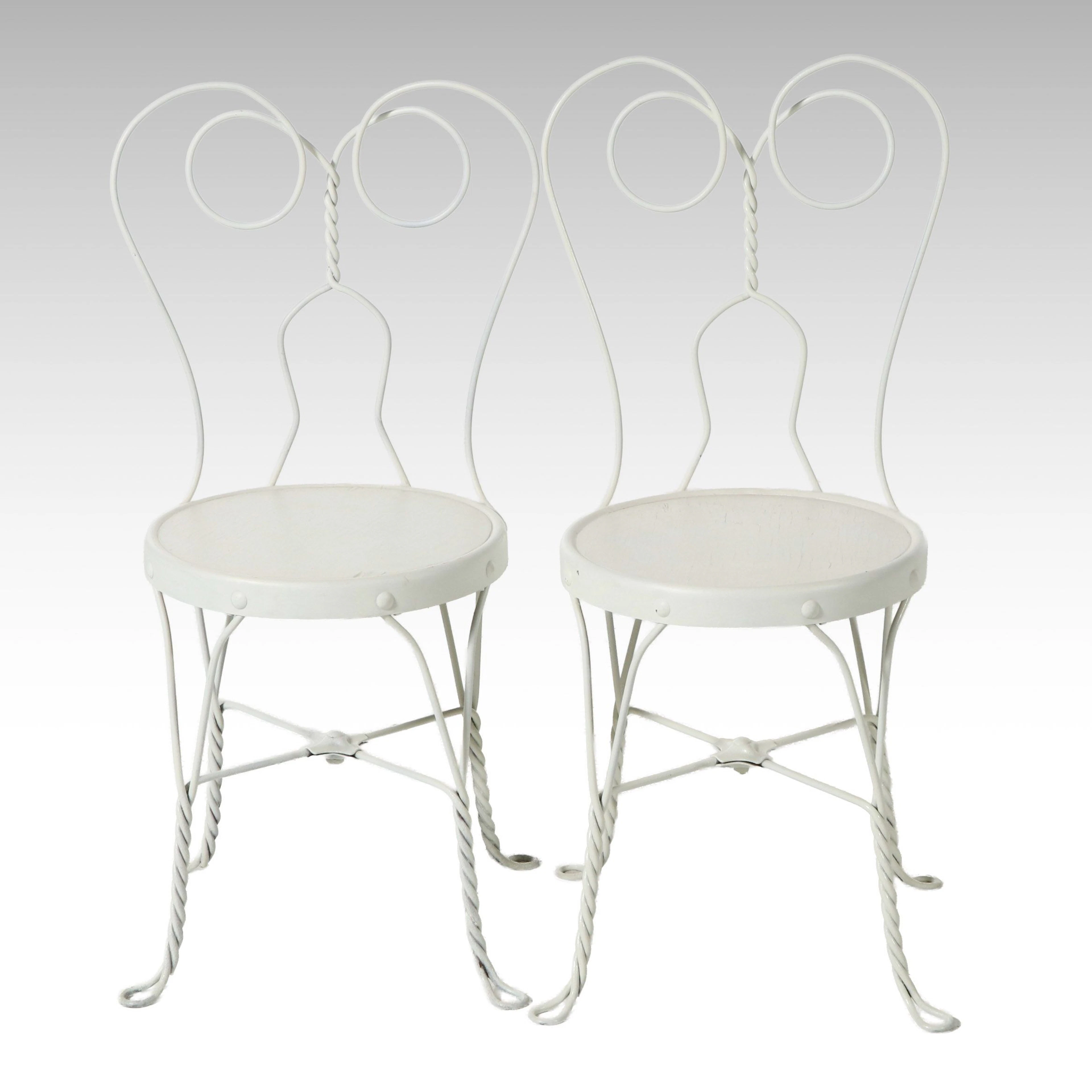 Pair of Victorian Style Painted Metal and Wood Ice Cream Parlor Chairs