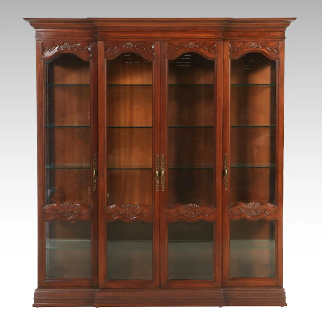 Modern Queen Anne Style Cherry Glass Front China Cabinet, Late 20th Century