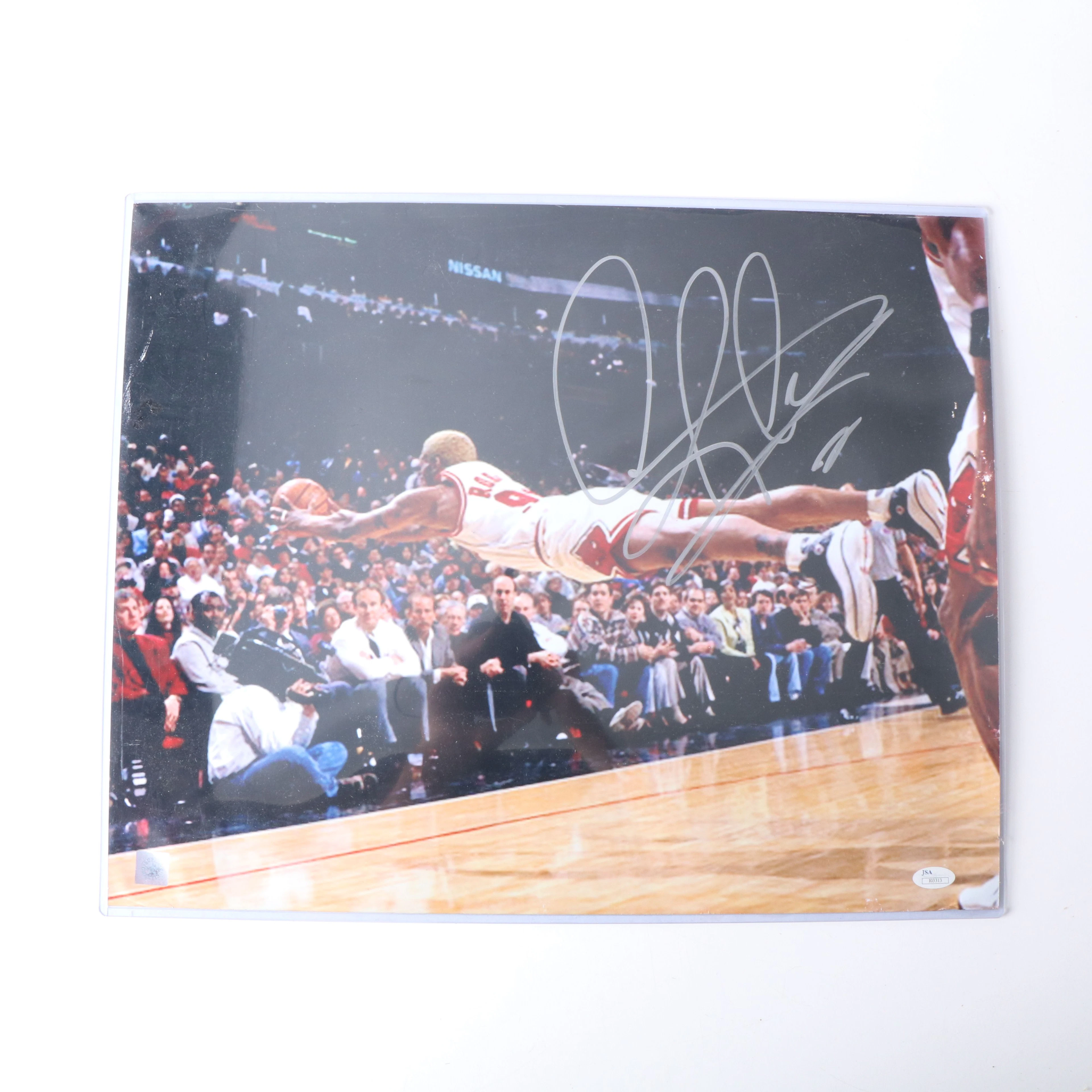 Dennis Rodman Signed Chicago Bulls Basketball Print, JSA