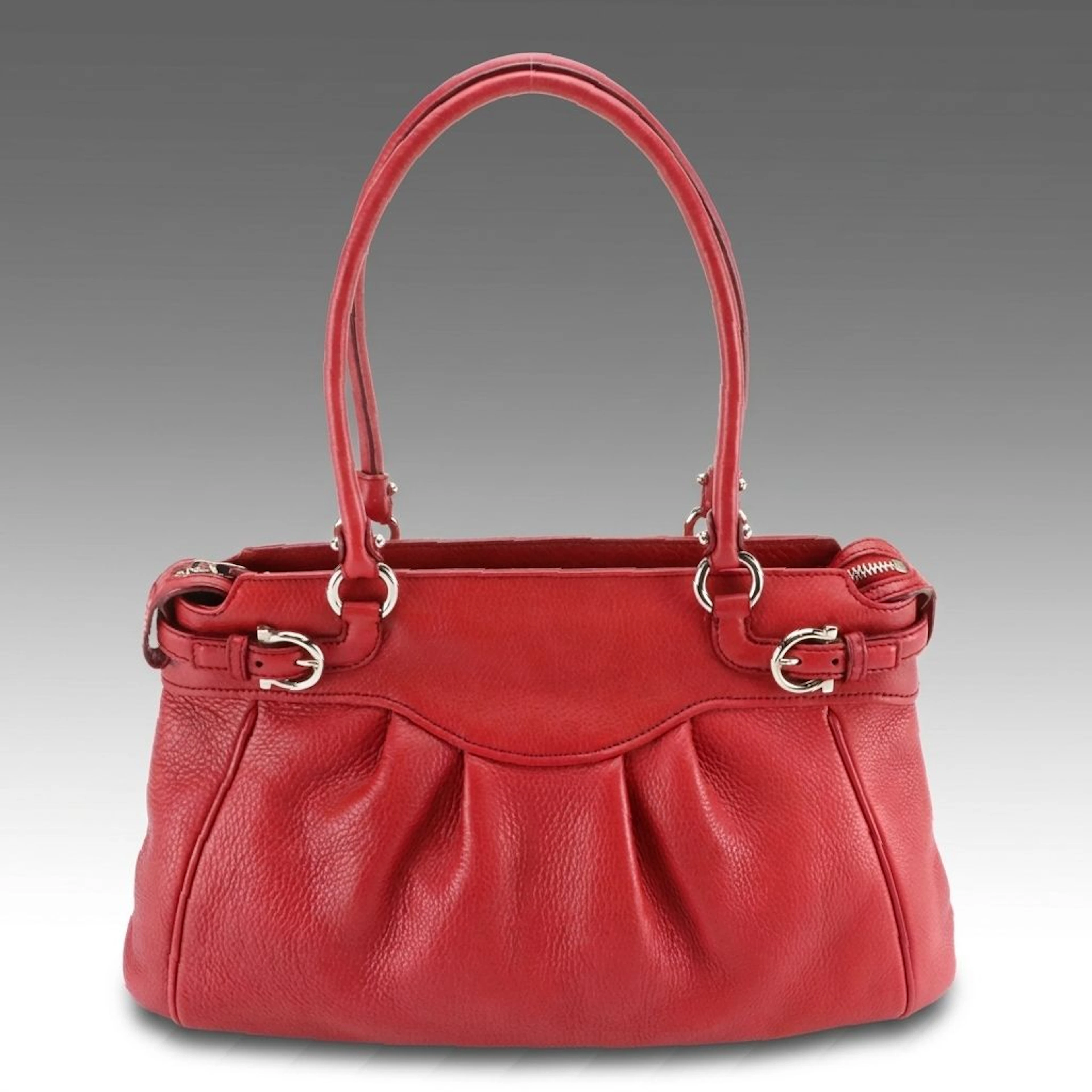 Salvatore Ferragamo Gancini Buckle Shoulder Bag in Red Grained Calfskin Leather